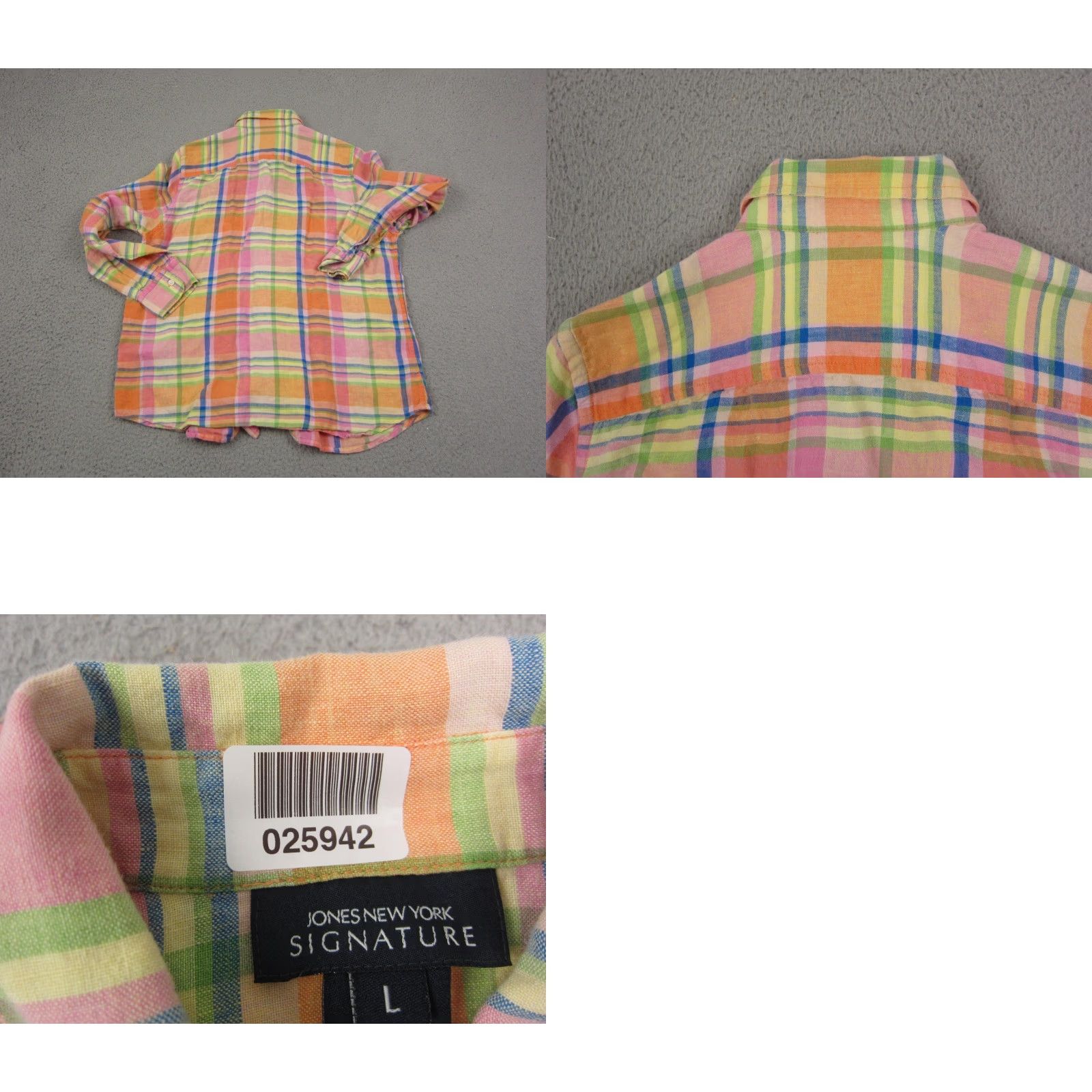 Jones New York Jones New York Shirt Womens L Pink Plaid 100% Linen Casual Classic 90s City Womens Size L / US 10 / IT 46 - 8 Thumbnail