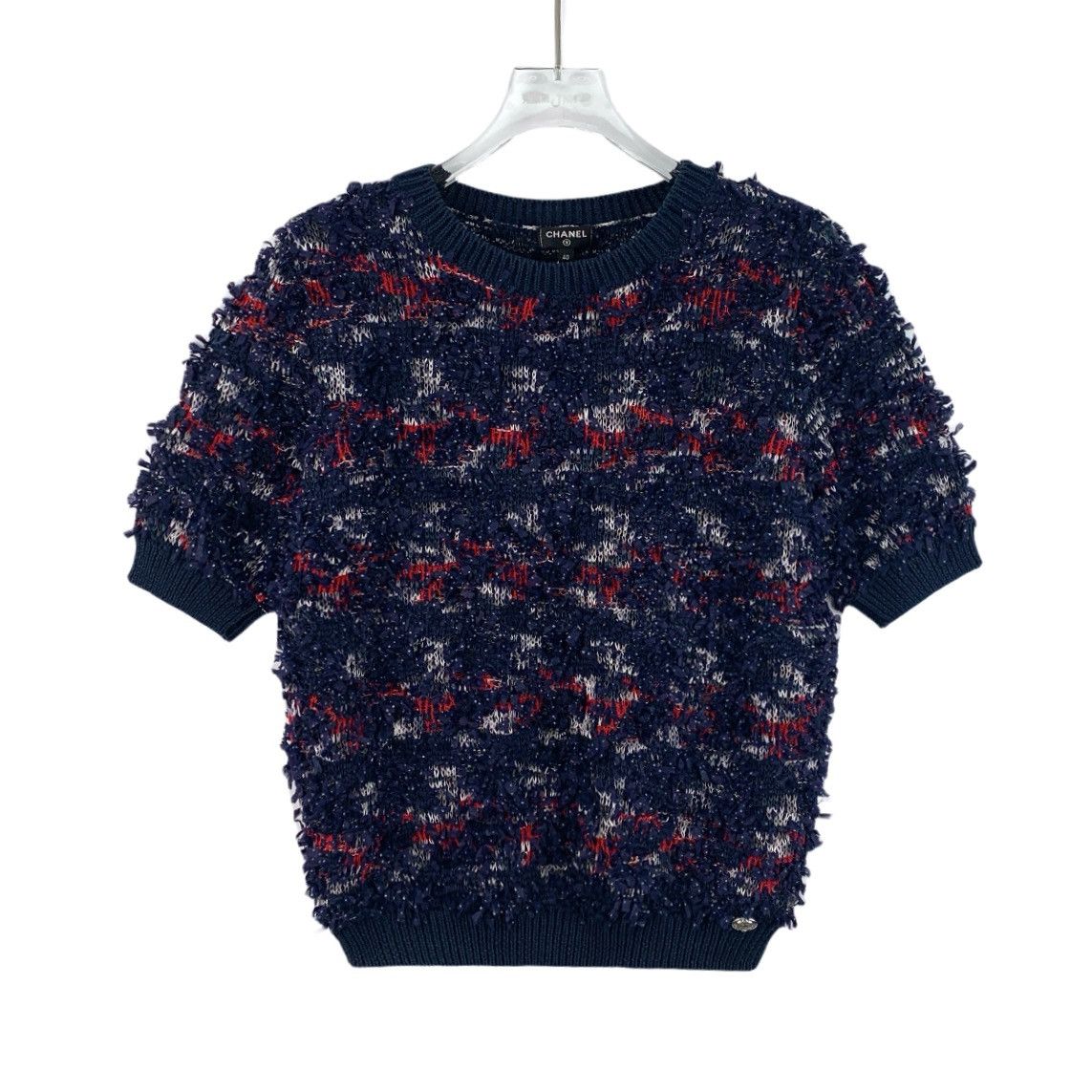 Chanel Chanel Blue Cotton Tweed Tassel Short Sleeve Knit Sweater Size S / US 4 / IT 40 - 1 Thumbnail
