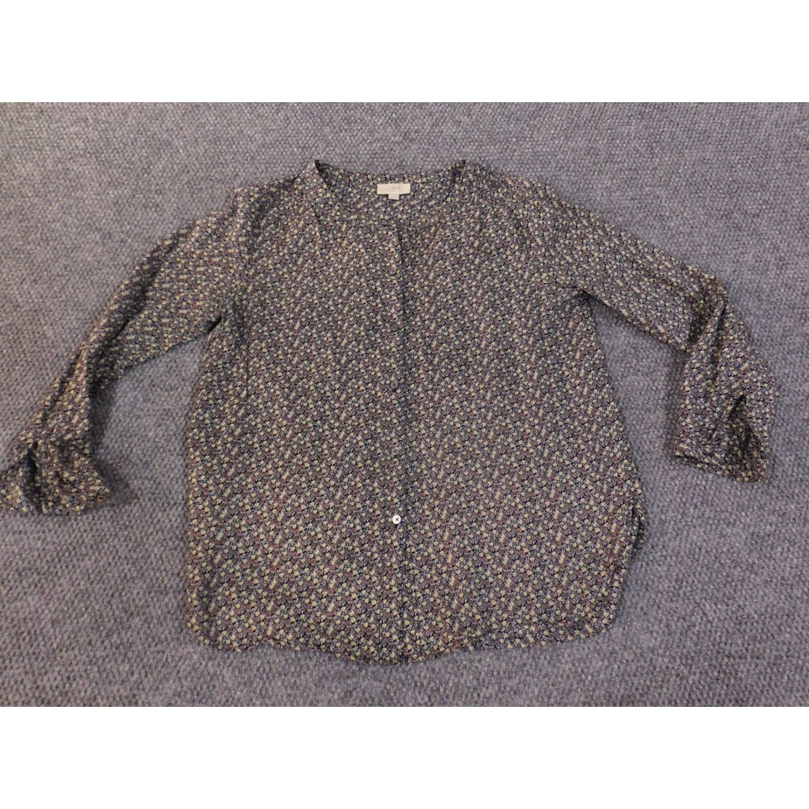 Ann Taylor Loft Top Button-Up Cotton Floral Long Sleeve Womens M Black Size M / US 6-8 / IT 42-44 - 2 Thumbnail