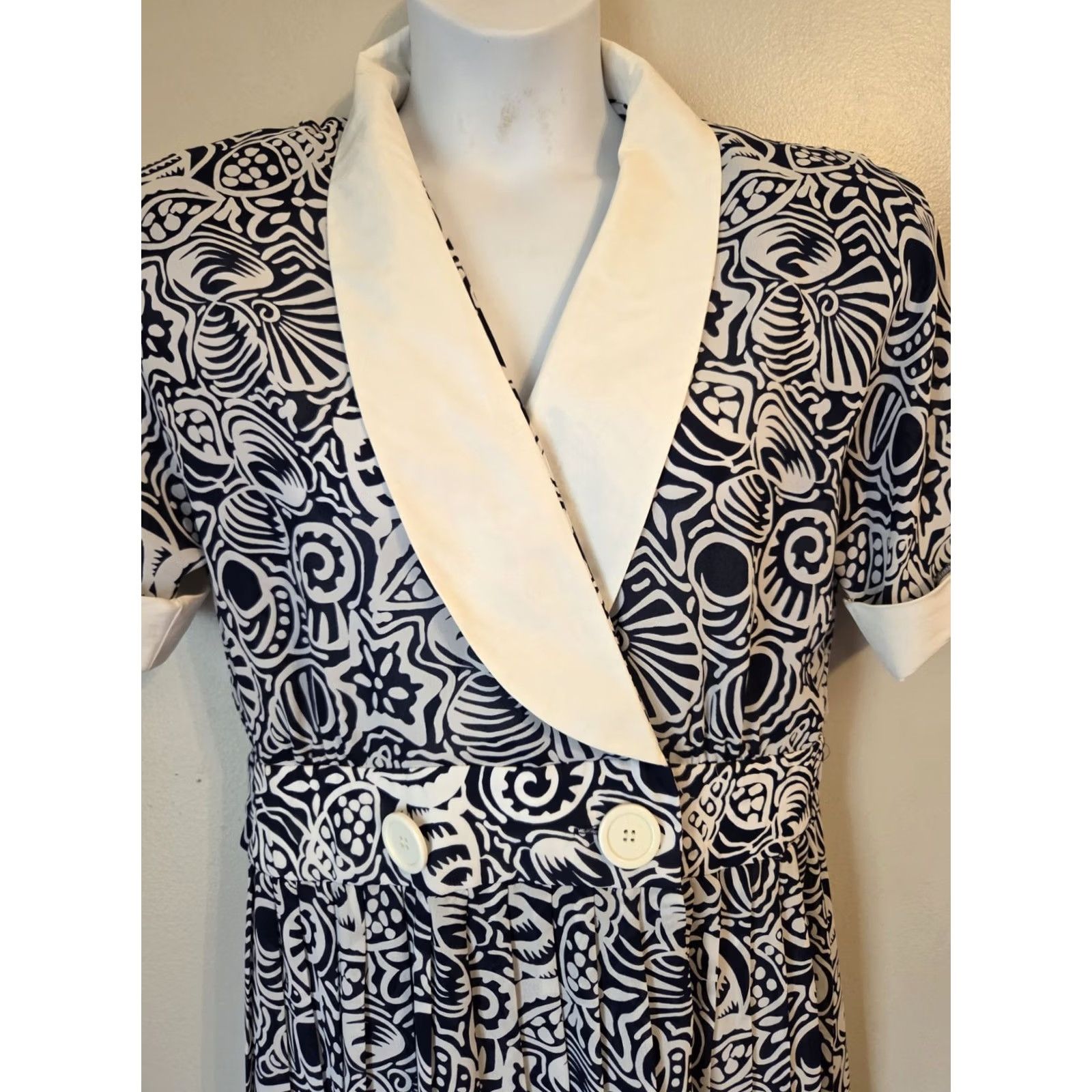 Vintage VINTAGE Leslie Fay Lord & Taylor Nautical Dress 14 Navy/White Seashell Print 80s Girls Size XL / US 12-14 / IT 48-50 - 3 Thumbnail