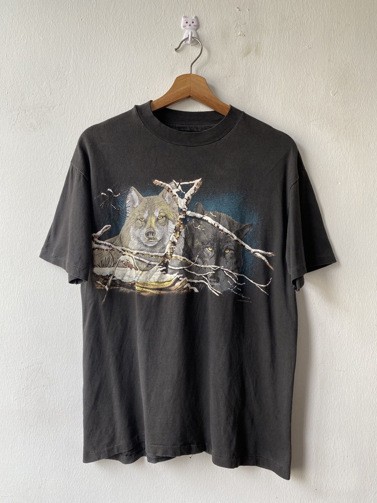 Habitat × Vintage 1990s - Wolf Print Crew Neck Tee By Harlequin Size US M / EU 48-50 / 2 - 3 Thumbnail