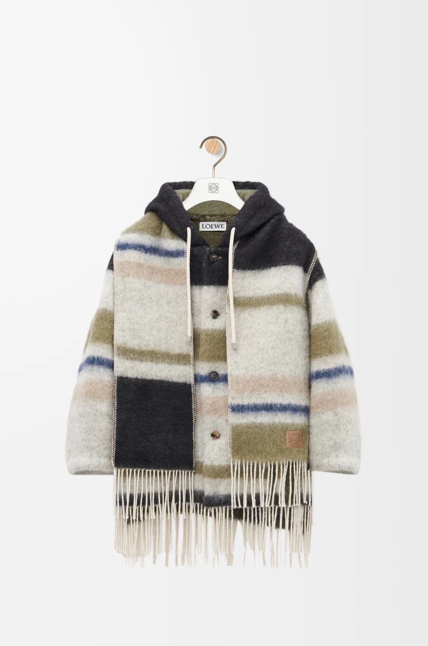 Loewe o1loc1c0525 Hooded Scarf Coat in Wool in Black/White Size XS / US 0-2 / IT 36-38 - 1 Thumbnail