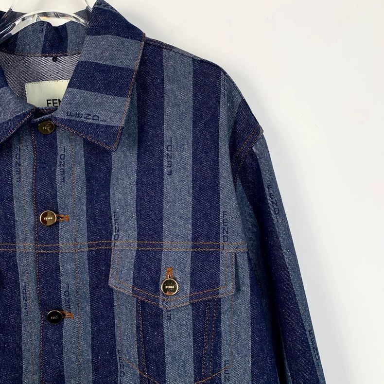 Fendi Fendi Blue Logo Stripe Denim Jacket Size US M / EU 48-50 / 2 - 3 Thumbnail