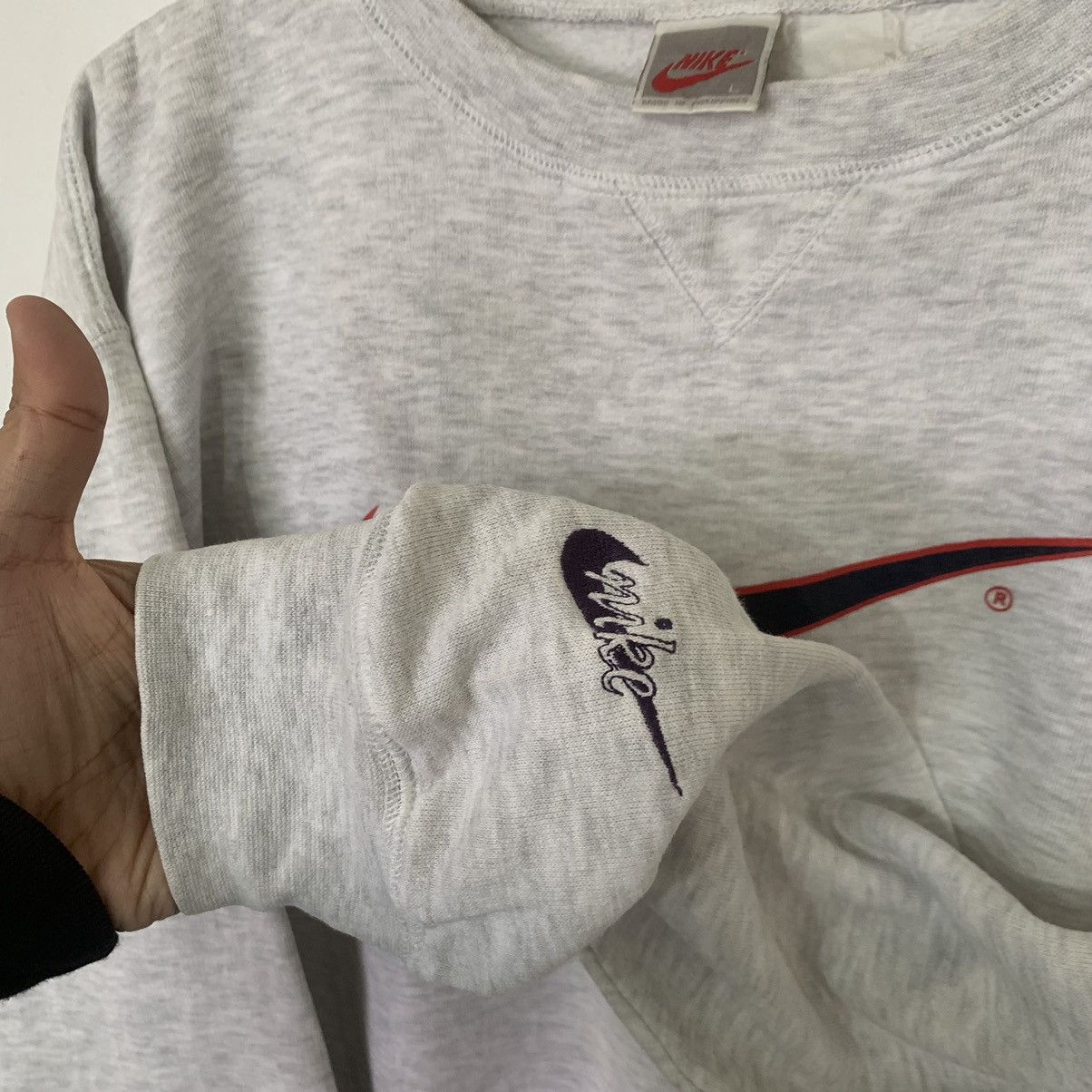 Nike × Vintage Vintage Nike Swoosh Big Logo Rare Sweatshirt 90s Size US L / EU 52-54 / 3 - 5 Thumbnail