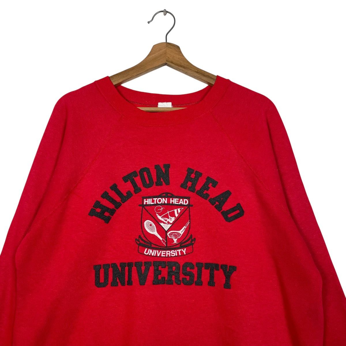 Vintage Vtg 80s Hilton Head University Crewneck Red Sweatshirt Size US L / EU 52-54 / 3 - 2 Thumbnail