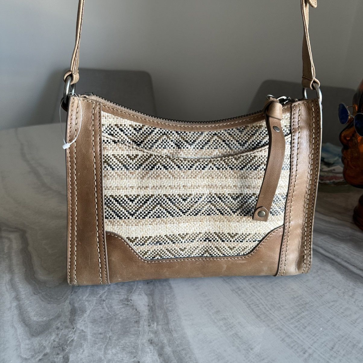 Frye FRYE Melissa Straw Zip Beige Brown Crossbody Bag Size ONE SIZE - 1 Thumbnail