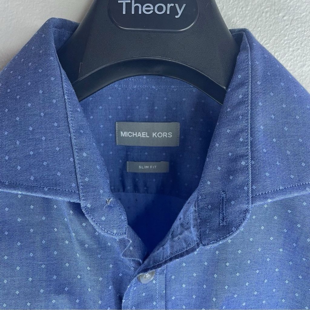 Michael Kors MICHAEL KORS Men’s Blue Cosmic Spots Dress Shirt Slim Fit XL Size US L / EU 52-54 / 3 - 4 Thumbnail