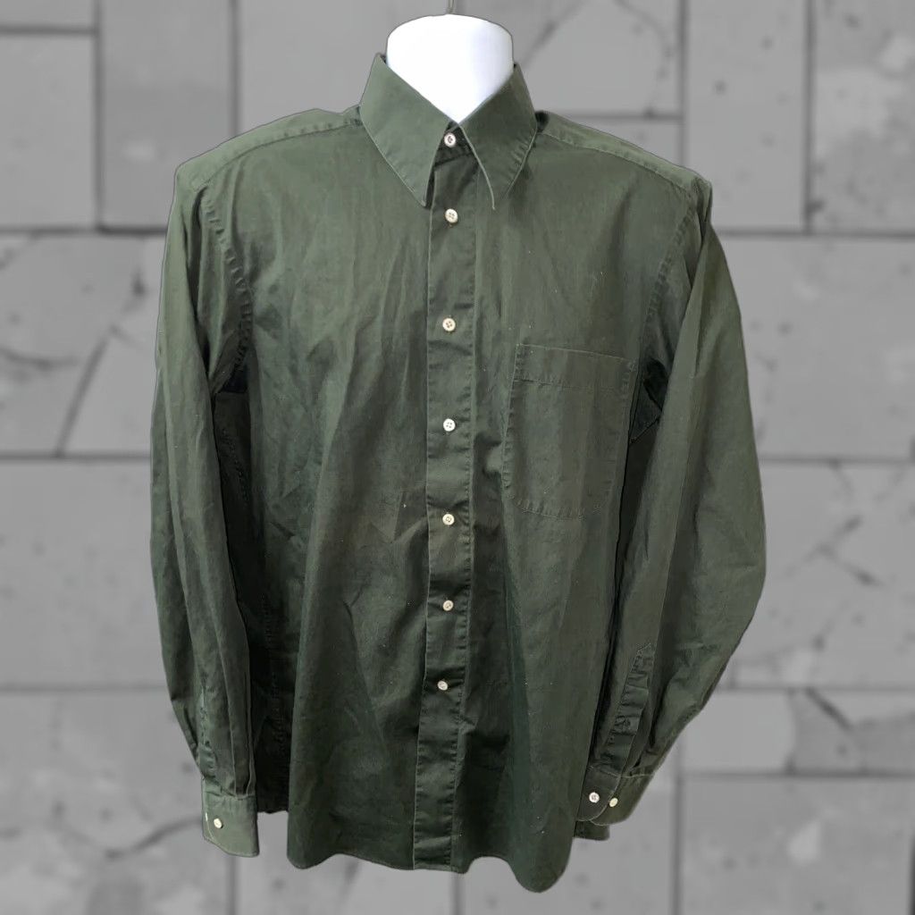 Hugo Boss VINTAGE HUGO BOSS Mens Dress Shirt Long Sleeve Button Front Size 16 Green Solid Men's Clothing Size 42R - 1 Thumbnail