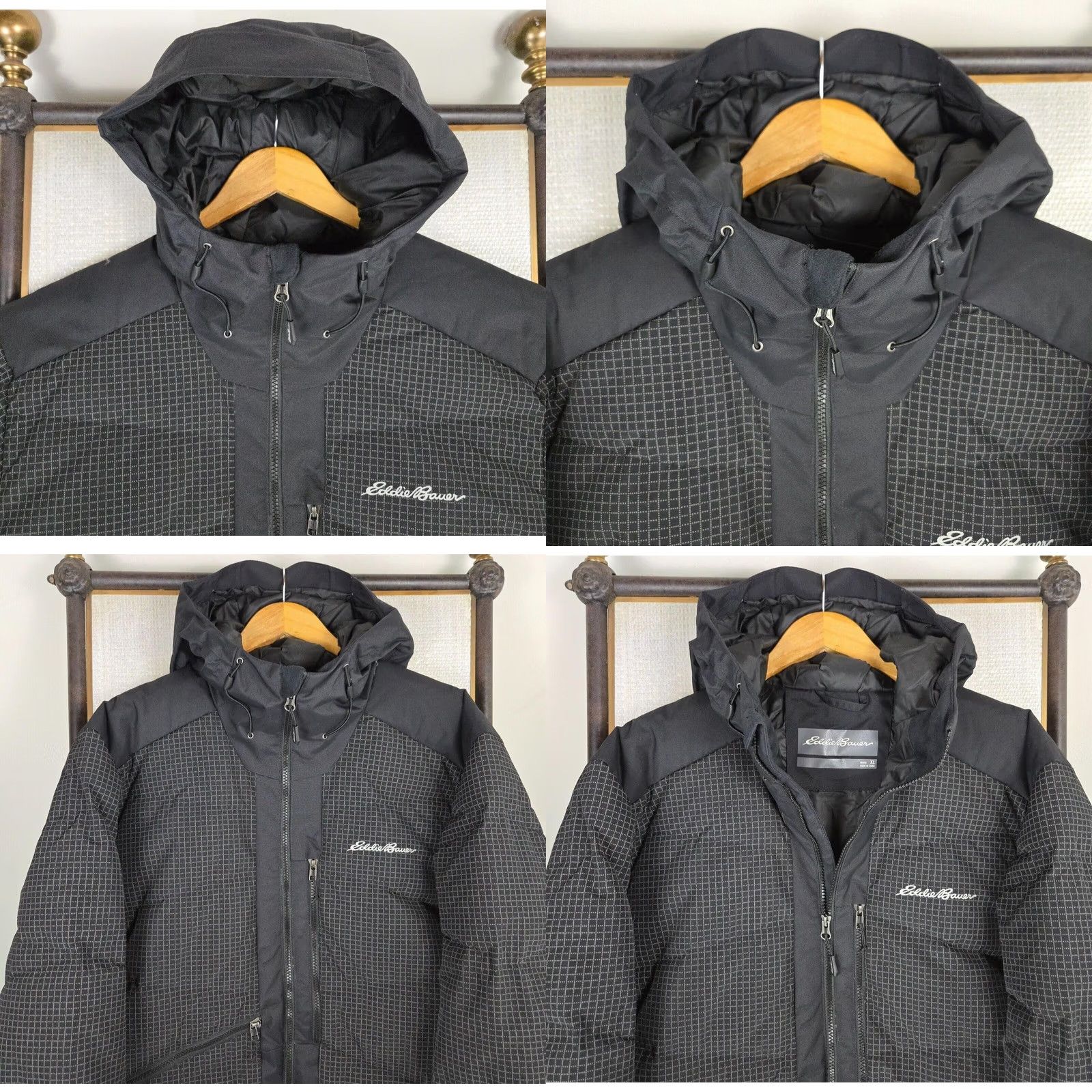 Eddie Bauer VINTAGE Eddie Bauer 650 Goose Down Reflective Hooded Jacket Mens XL Black Graph Check Down Jacket Size US XL / EU 56 / 4 - 11 Thumbnail