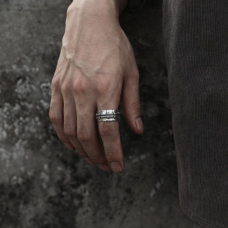 Jewelry Resizable 925 Sterling Silver Mechanical Pattern Ring Size ONE SIZE - 6 Thumbnail