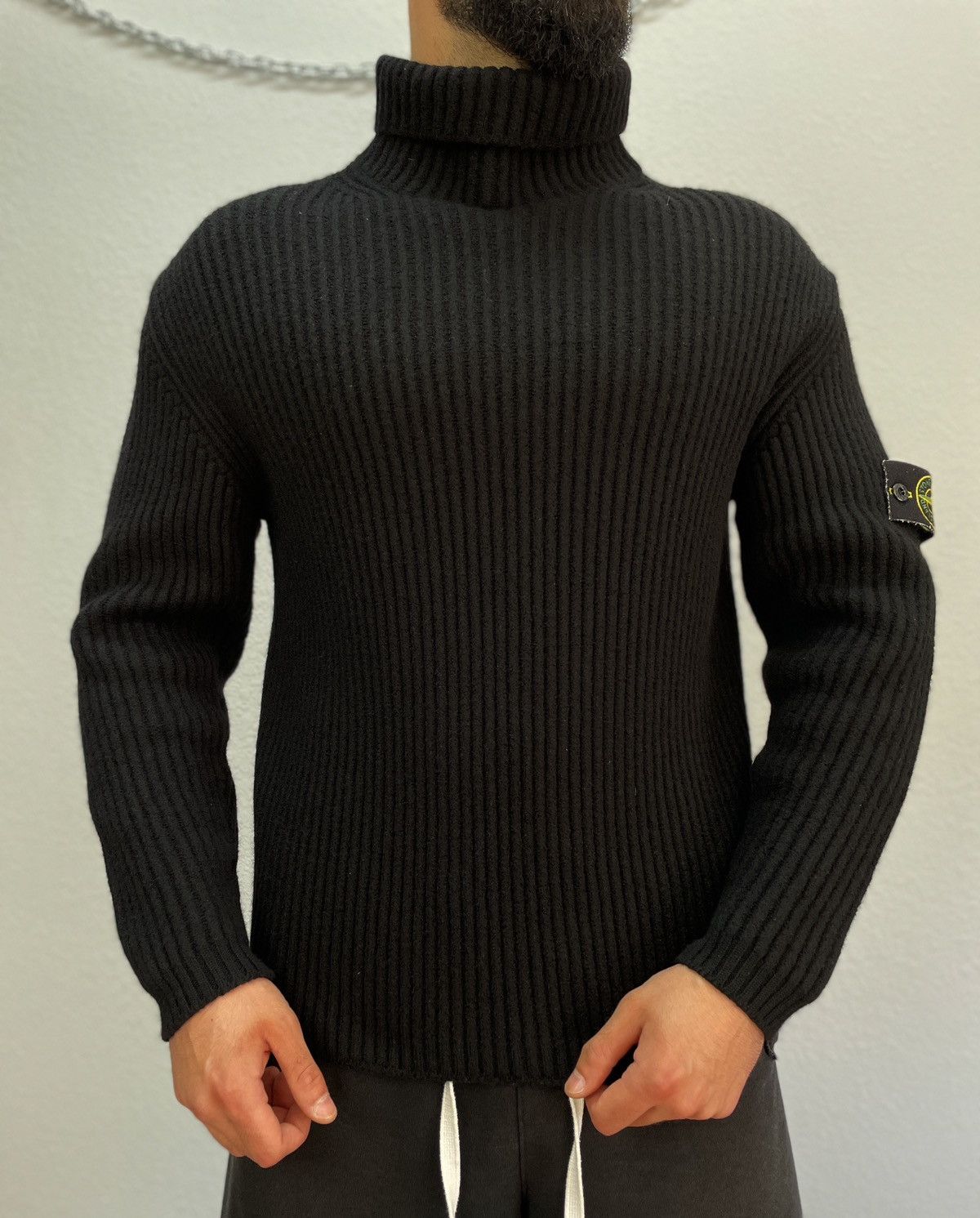 Vintage Stone Island Knitted Wool Sweater All Black Size M