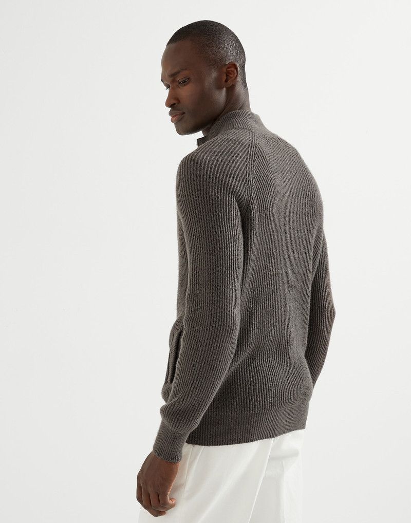 Brunello Cucinelli o1la1rc1a0326 English Rib Zip Cardigan in Dark Grey Size US XL / EU 56 / 4 - 2 Thumbnail