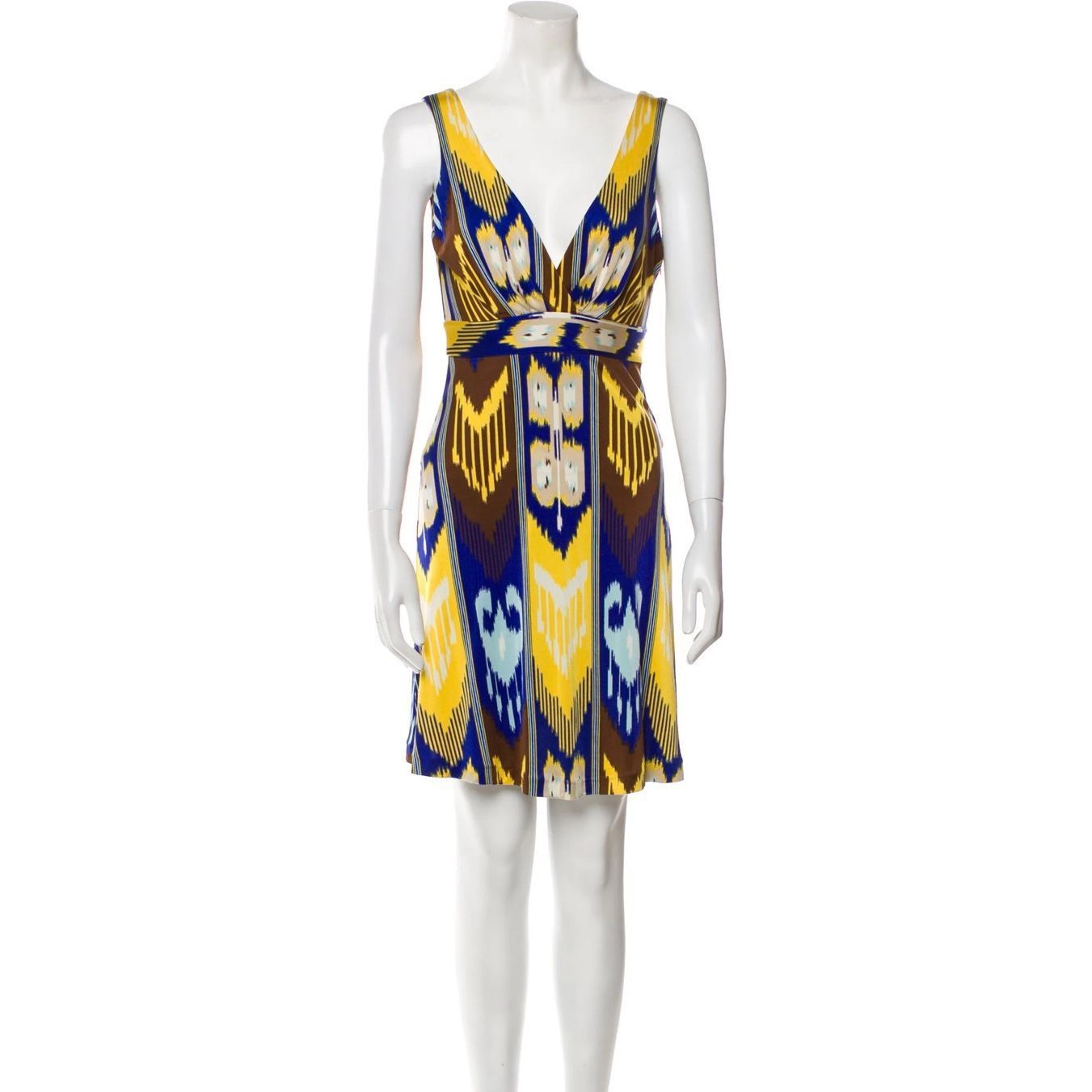 Tory Burch Tory Burch Silk Ikat Print Plunge Mini Dress Women’s XS Size XS / US 0-2 / IT 36-38 - 1 Thumbnail