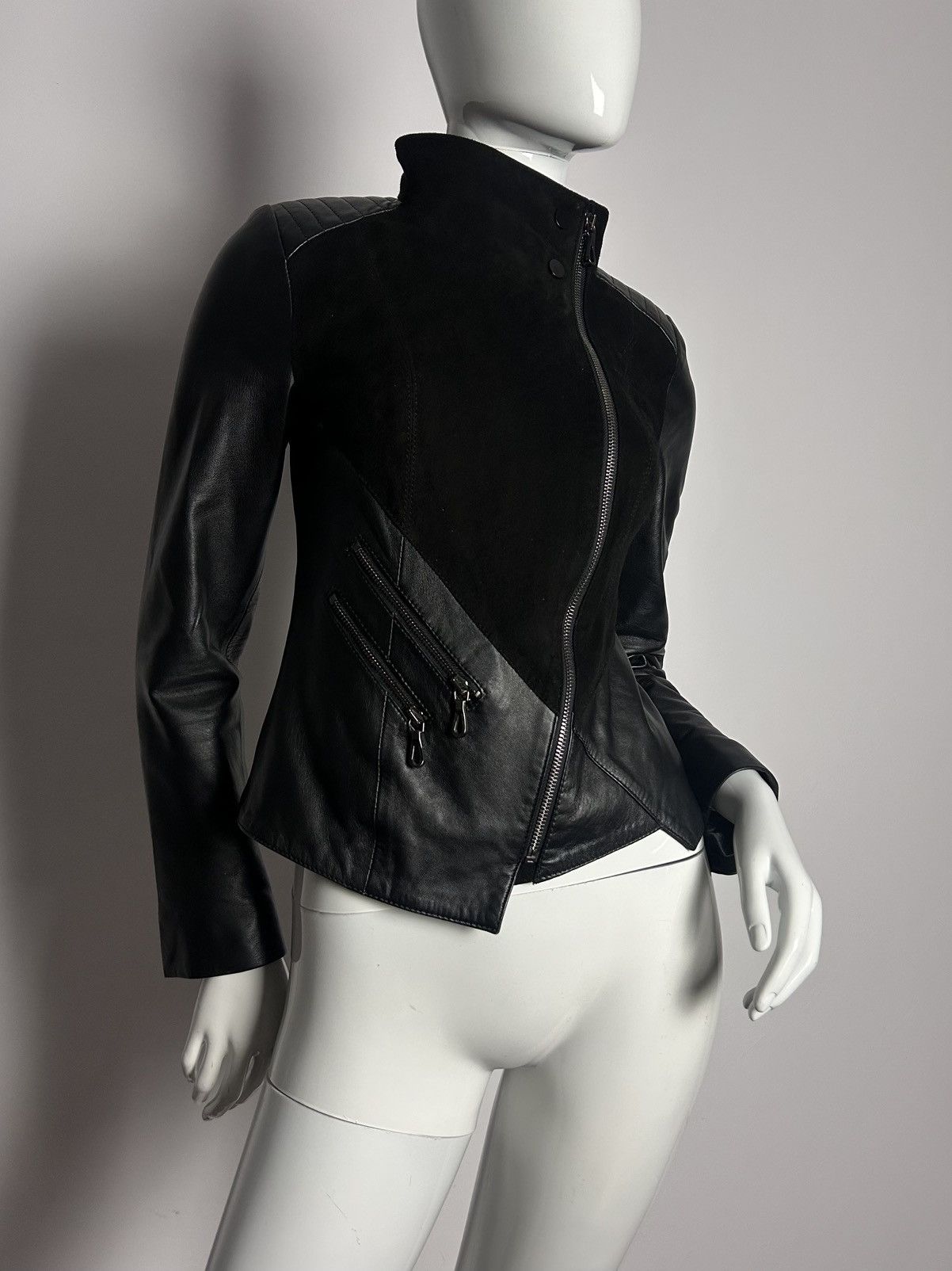 Italian biker asymmetric leather jacket