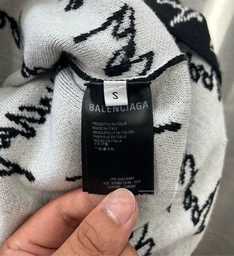 Balenciaga Balenciaga Black and white full logo jacquard sweater Size US S / EU 44-46 / 1 - 4 Thumbnail