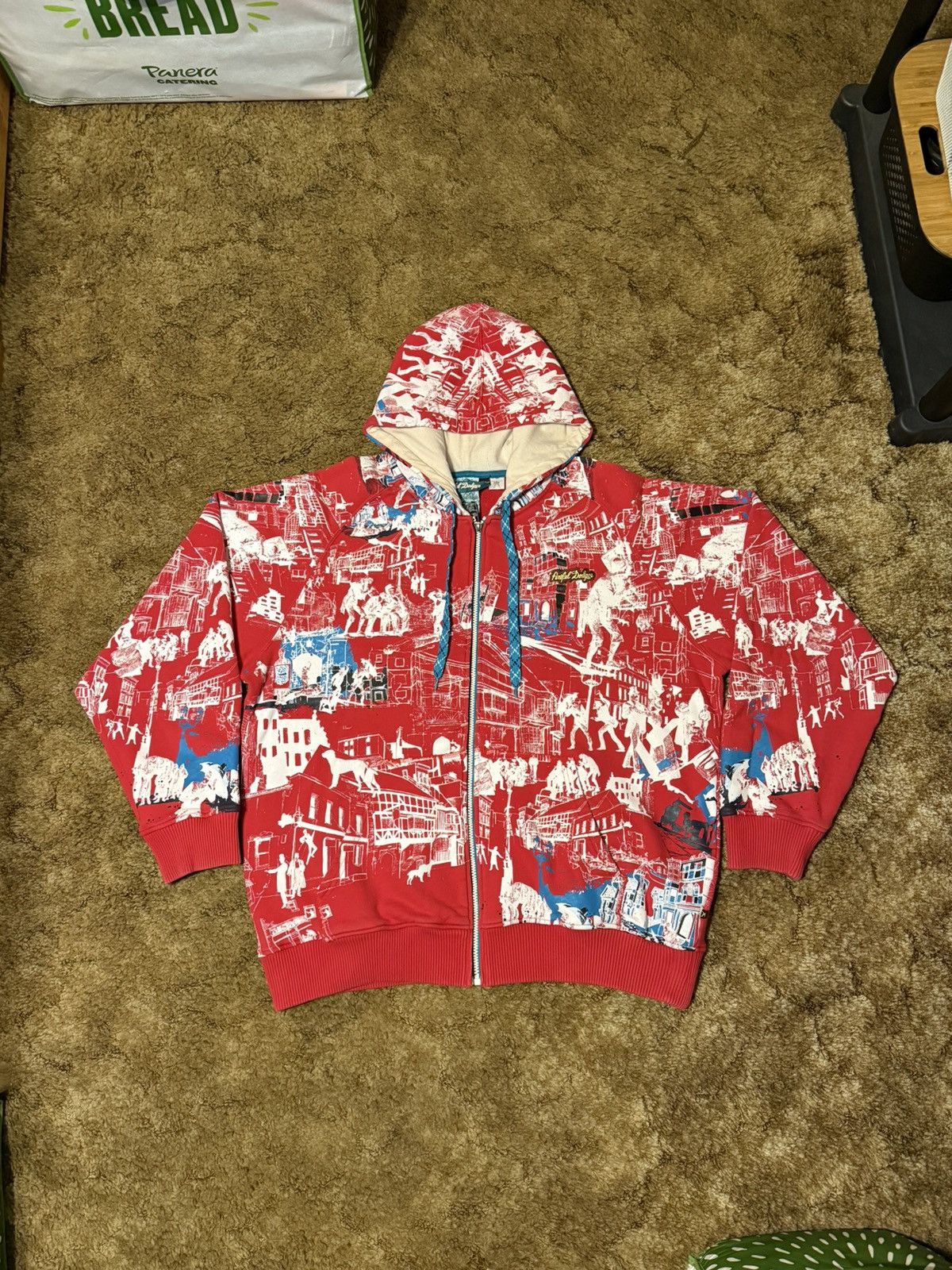 Vintage Artful Dodger Graphic Print Hoodie Red XXL