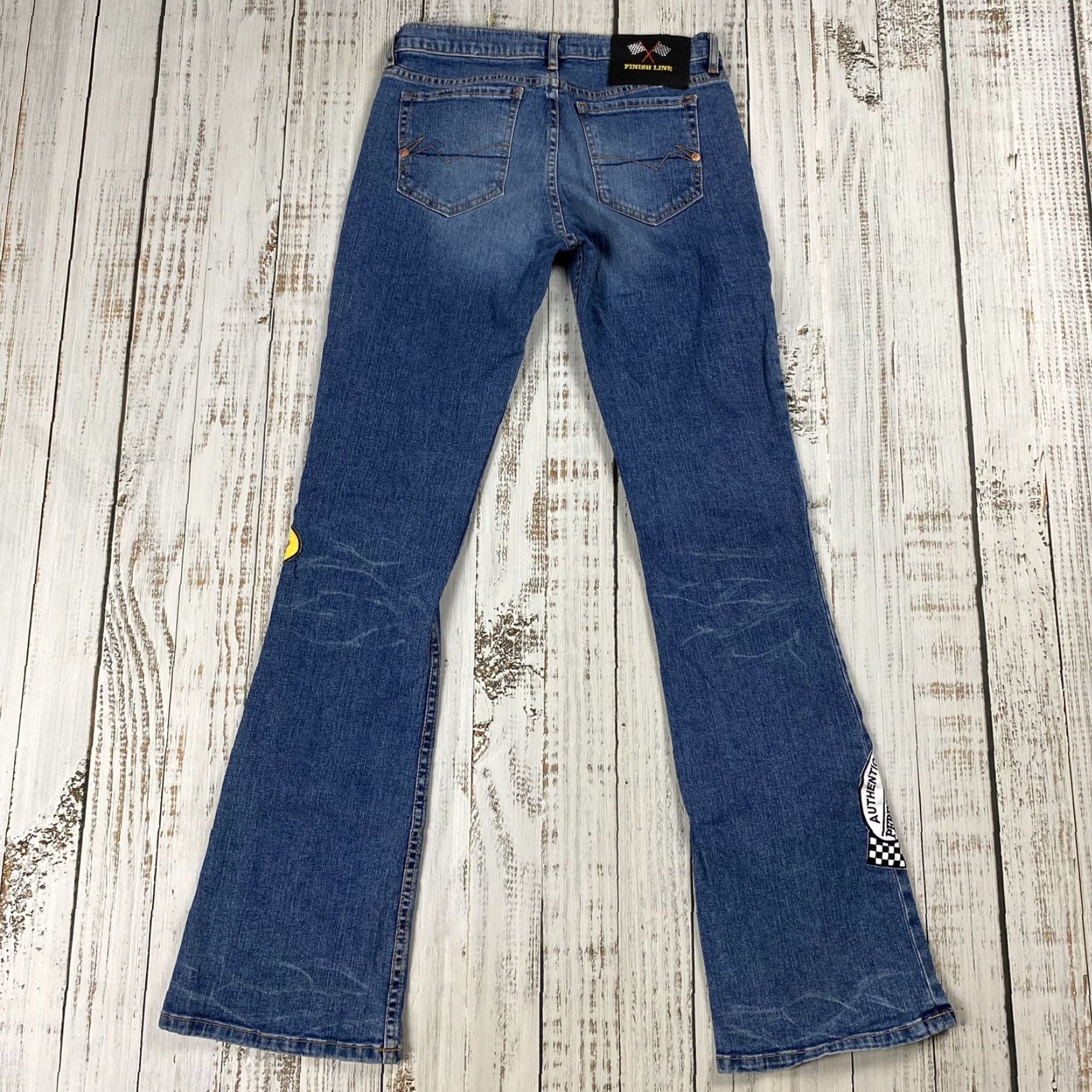 Vintage ALLEN SCHWARTZ Racing Bootcut Jeans Women Size 28 Blue Denim Flare Patches Regular Fit Size 28" / US 6 / IT 42 - 6 Thumbnail