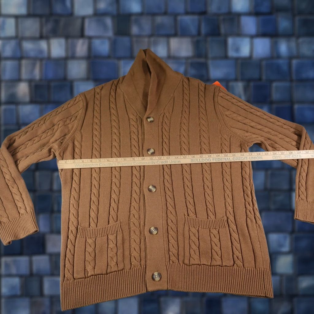 Vintage Crown & Ivy Cardigan Mens XL Beige Shawl Collar Cable Knit Button Front Pocketed Knit Sweater Regular Fit Size US XL / EU 56 / 4 - 1 Thumbnail