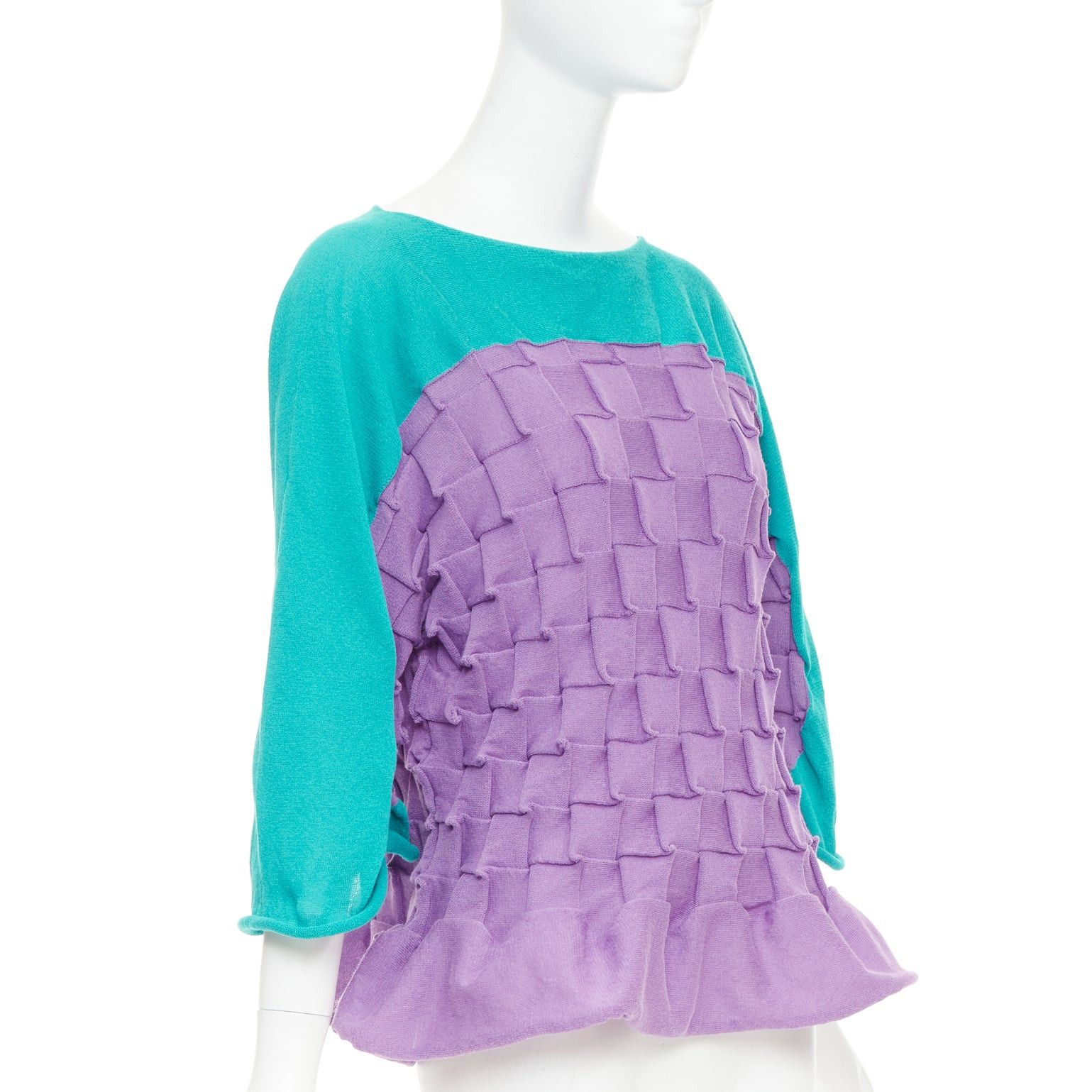 Issey Miyake ISSEY MIYAKE purple green cotton bateau weave pleated sweater JP2 M Size M / US 6-8 / IT 42-44 - 1 Thumbnail