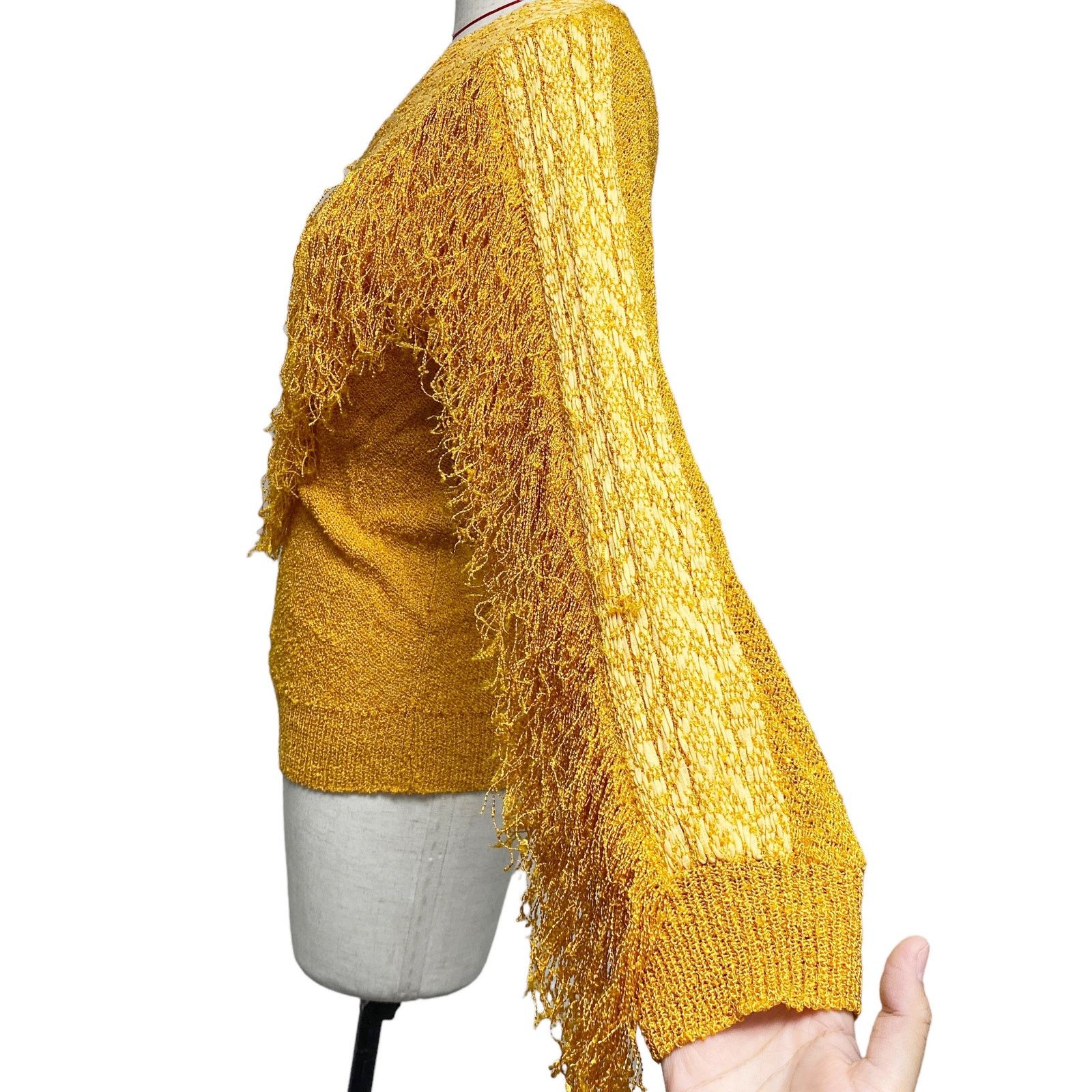 Vintage Vintage French Rags Womens Nubby Knit Long Sleeve Fringe Top Size ONE SIZE - 6 Thumbnail