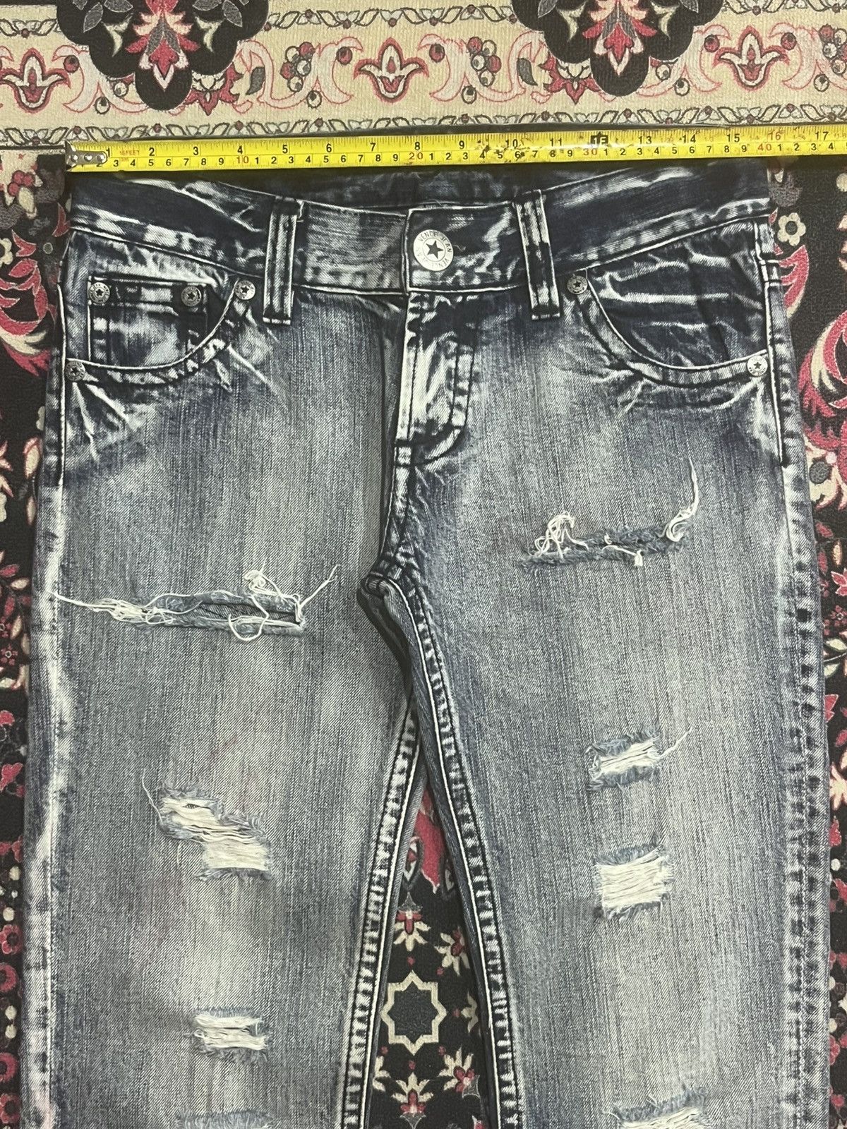 Japanese Brand Vence Ashes Grey Distressed Slim Straight Ripped Jeans Size 31" - 11 Thumbnail