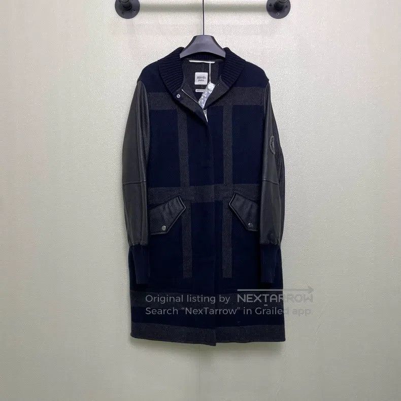 Hermes Logo Patched Leather Sleeve Coat