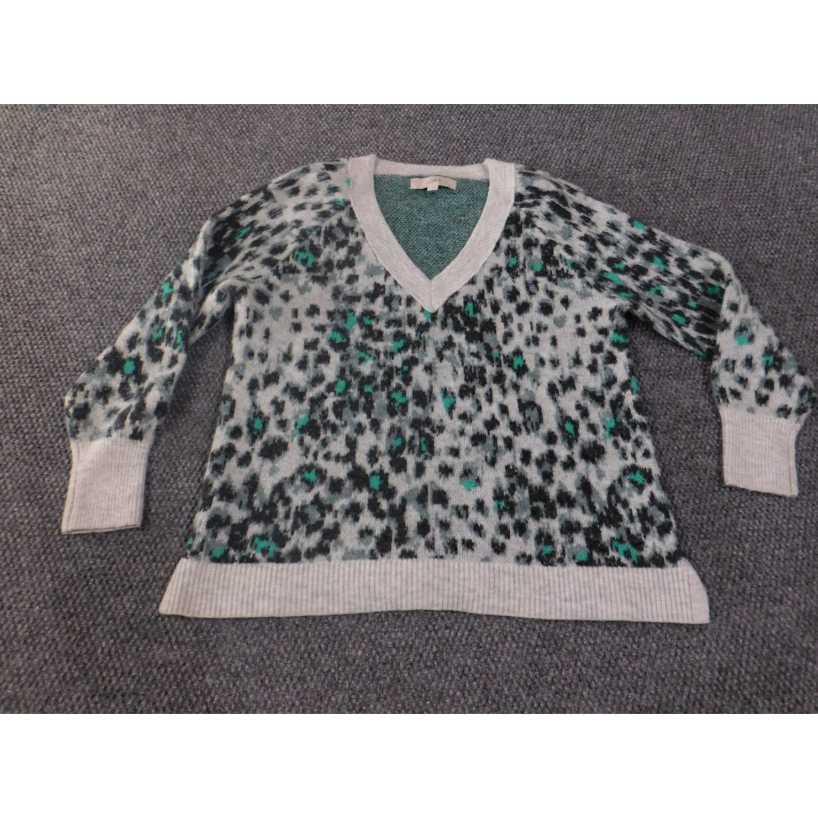 Loft LOFT Sweater Pullover Knit Geometric V-Neck Wool Acrylic Womens M Green Size M / US 6-8 / IT 42-44 - 2 Thumbnail