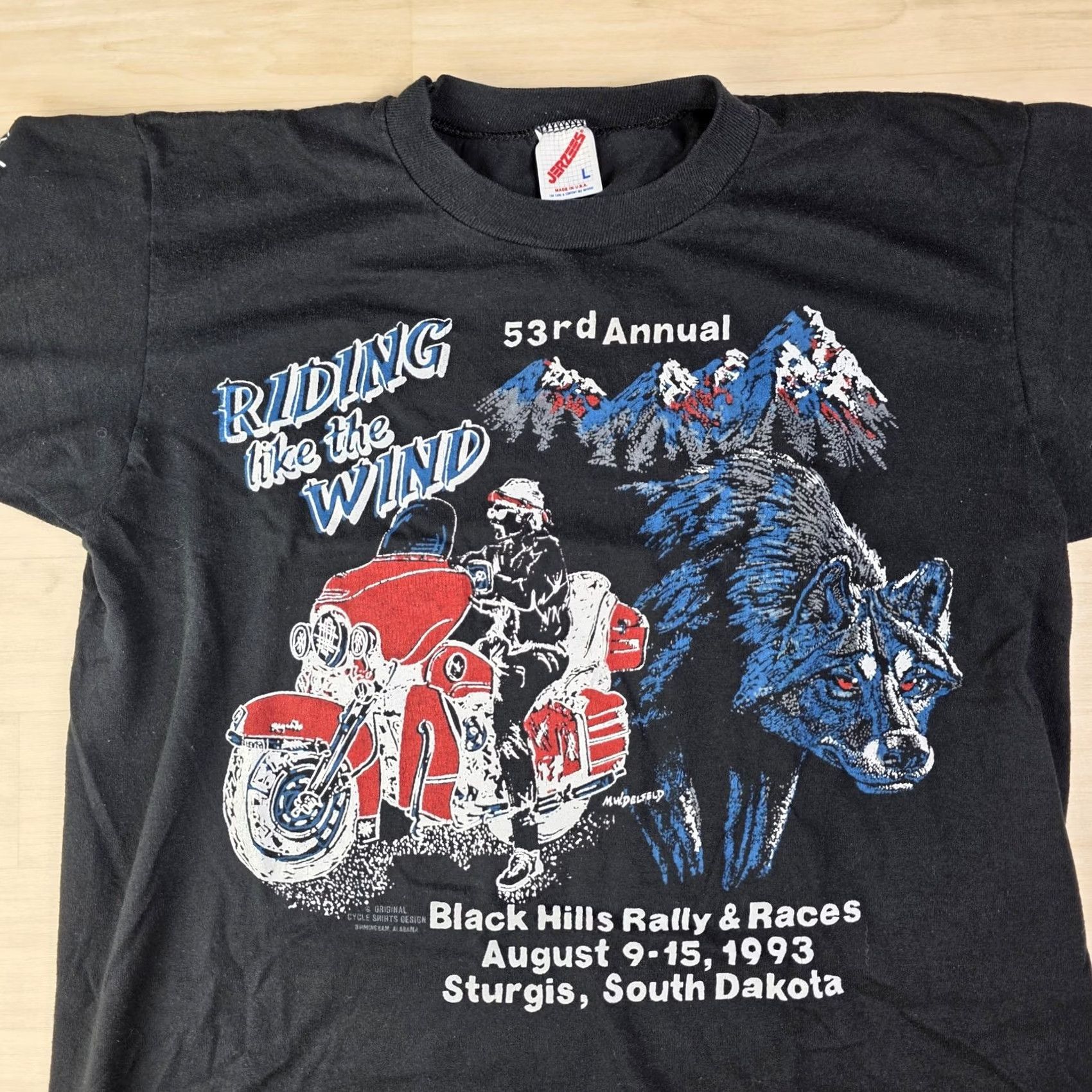 Jerzees VINTAGE Sturgis Black Hills Rally Shirt Mens Medium Motorcycle Wolf 1993 90s Size US M / EU 48-50 / 2 - 2 Thumbnail