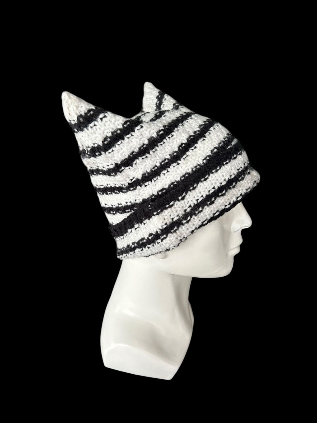 Japanese Brand × Kapital × Vintage Devil Horn Stripe Crochet Knitted handmade Beanie Hats Rare☠️ Size ONE SIZE - 4 Thumbnail