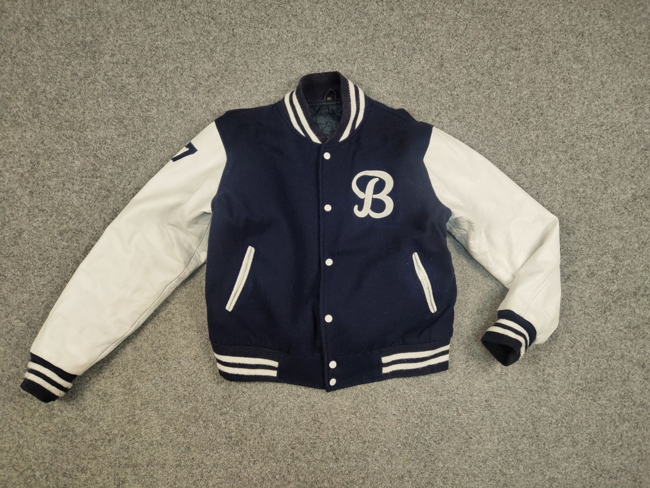 Vintage Vintage 90's Varsity Letterman Dark Blue Wool Bomber Jacket Size US M / EU 48-50 / 2 - 9 Thumbnail
