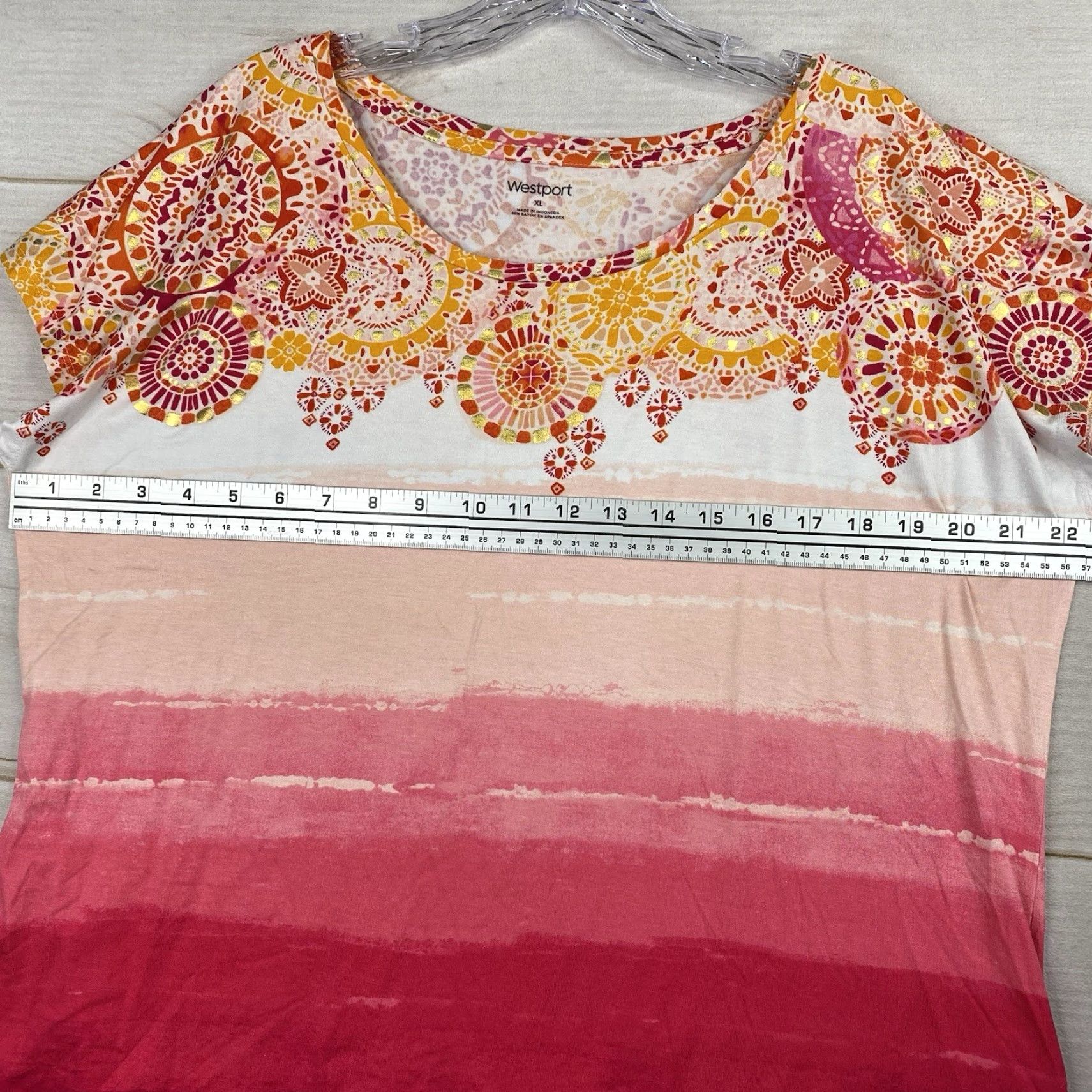 Pinko Westport Womens XL Tee Shirt Pink Ombre Floral Dolman Sleeve Boxy Artsy Size XL / US 12-14 / IT 48-50 - 5 Thumbnail