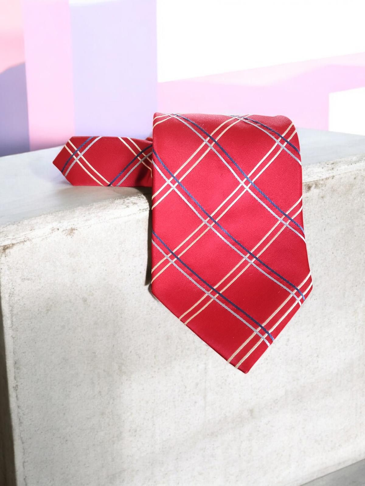 Izod IZOD Red Silk Plaid Tie Size ONE SIZE - 2 Thumbnail