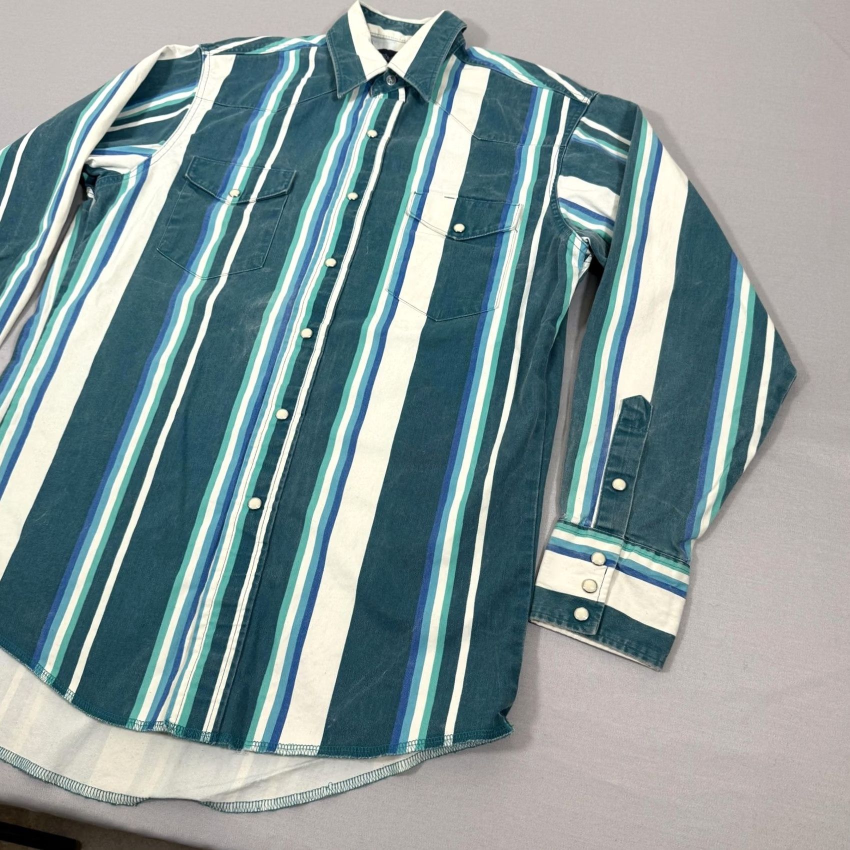 Wrangler VINTAGE Wrangler Shirt Men Medium Brushpopper Stripe Western Pearl Snap 90s Work Size US M / EU 48-50 / 2 - 4 Thumbnail