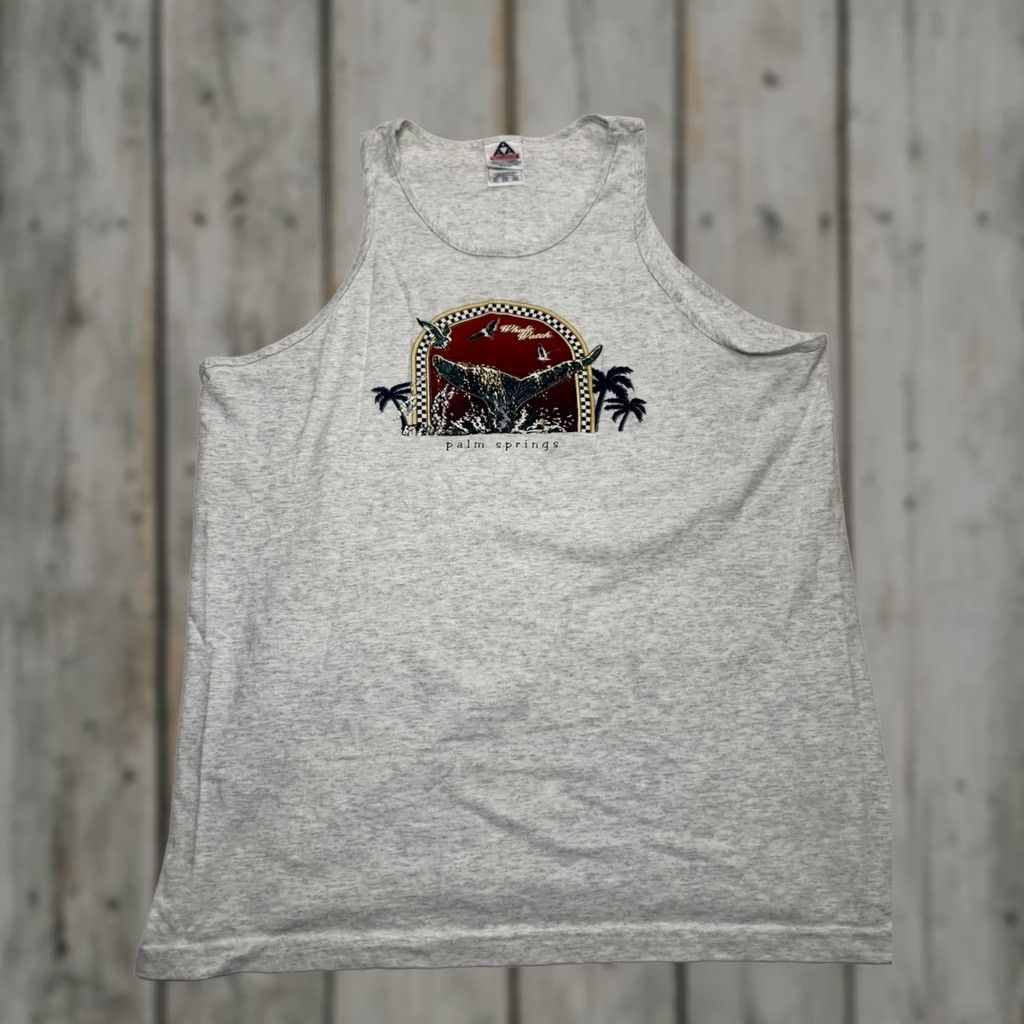Vintage VINTAGE AllStyle Whale Watch Tank Top Gray 2XL Mens California 90s Tropical Graphic Print Sleeveless Shirt Size US XXL / EU 58 / 5 - 1 Thumbnail