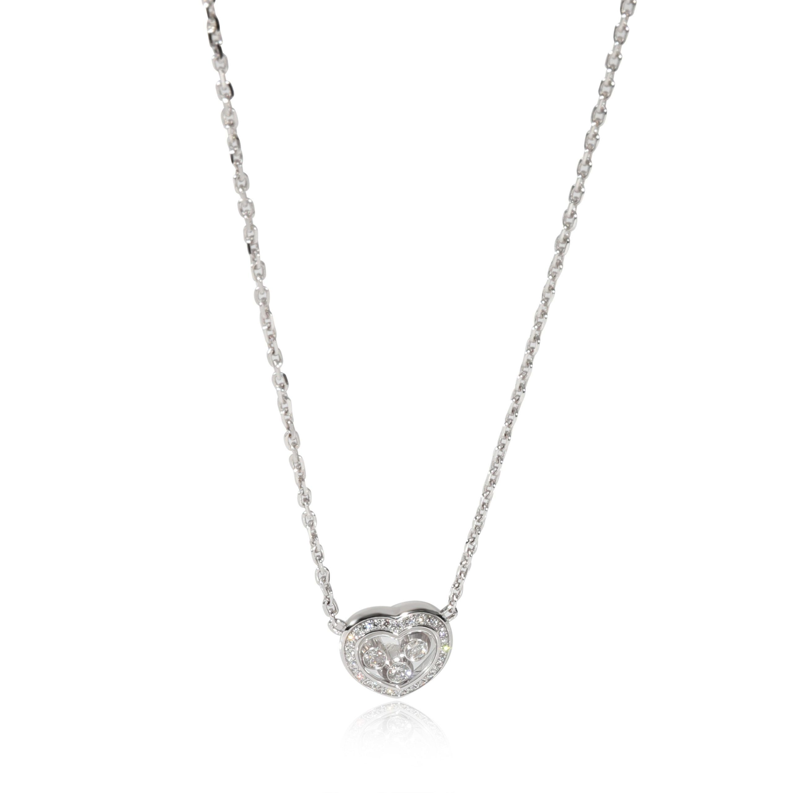 image of Chopard Happy Diamonds Icons Heart Necklace In 18K White Gold 0.35 Ctw, Women's