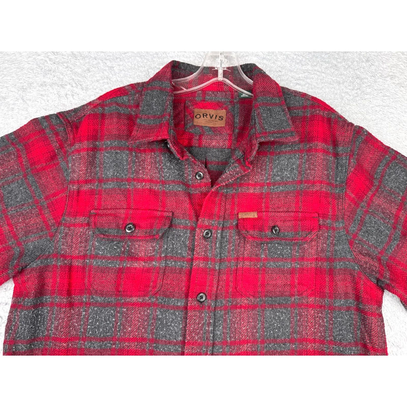 Orvis VINTAGE ORVIS Shirt Men Large Red Gray Plaid Flannel Button Up Cotton Pocket Camp READ Size US L / EU 52-54 / 3 - 4 Thumbnail
