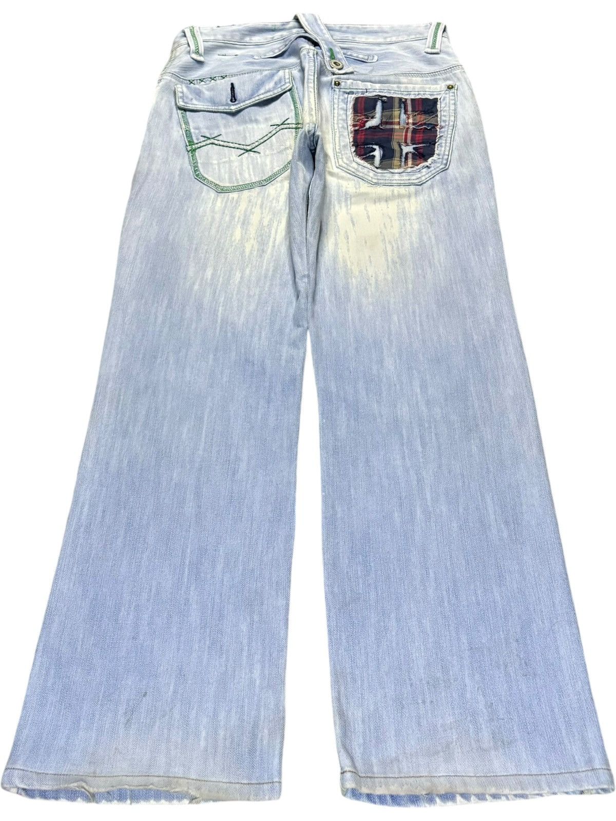 Japanese Brand Vintage Japanese Brand Bleach Wash Stud Patched Baggy Jeans Size US 32 / EU 48 - 2 Thumbnail