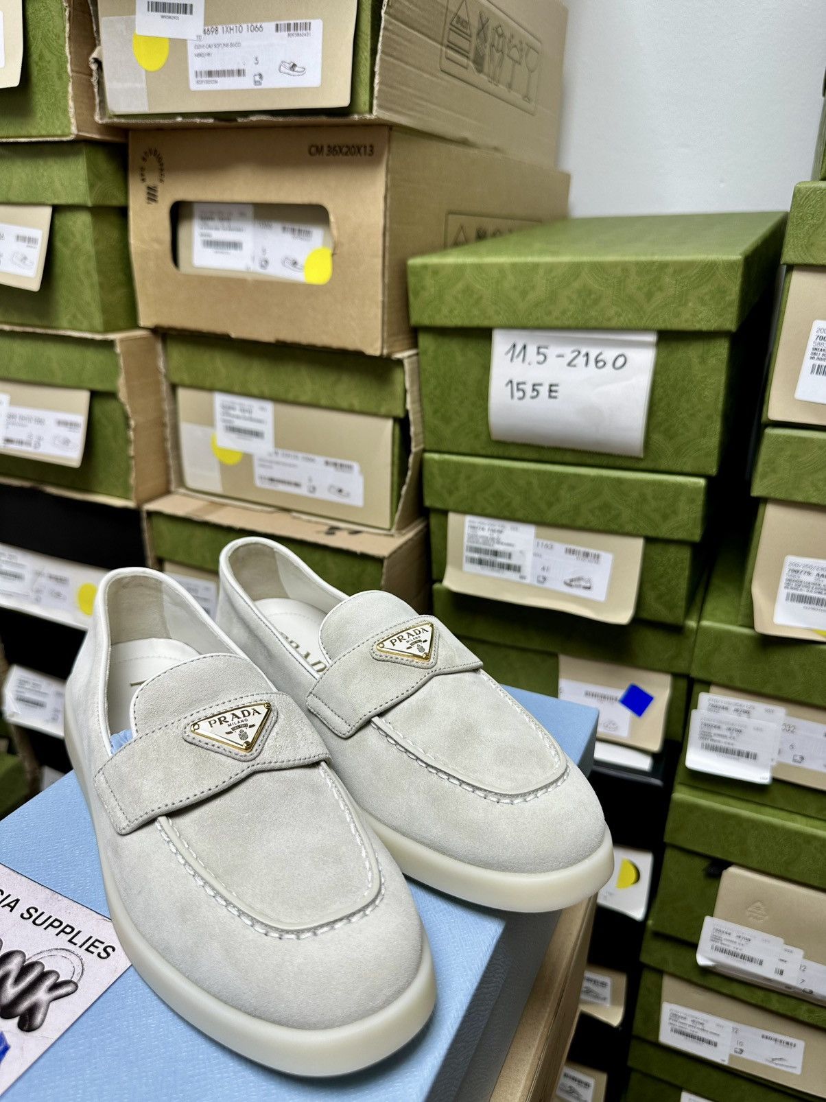 Prada Prada Triangle Logo Suede Loafers Beige - 35 Size US 5 / IT 35 - 2 Thumbnail