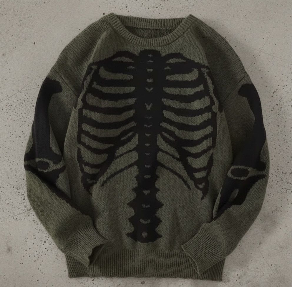 Japanese Brand Streetwear Bone Skeleton Sweater Jacquard Knitted Sweatshirt Size US XL / EU 56 / 4 - 1 Thumbnail