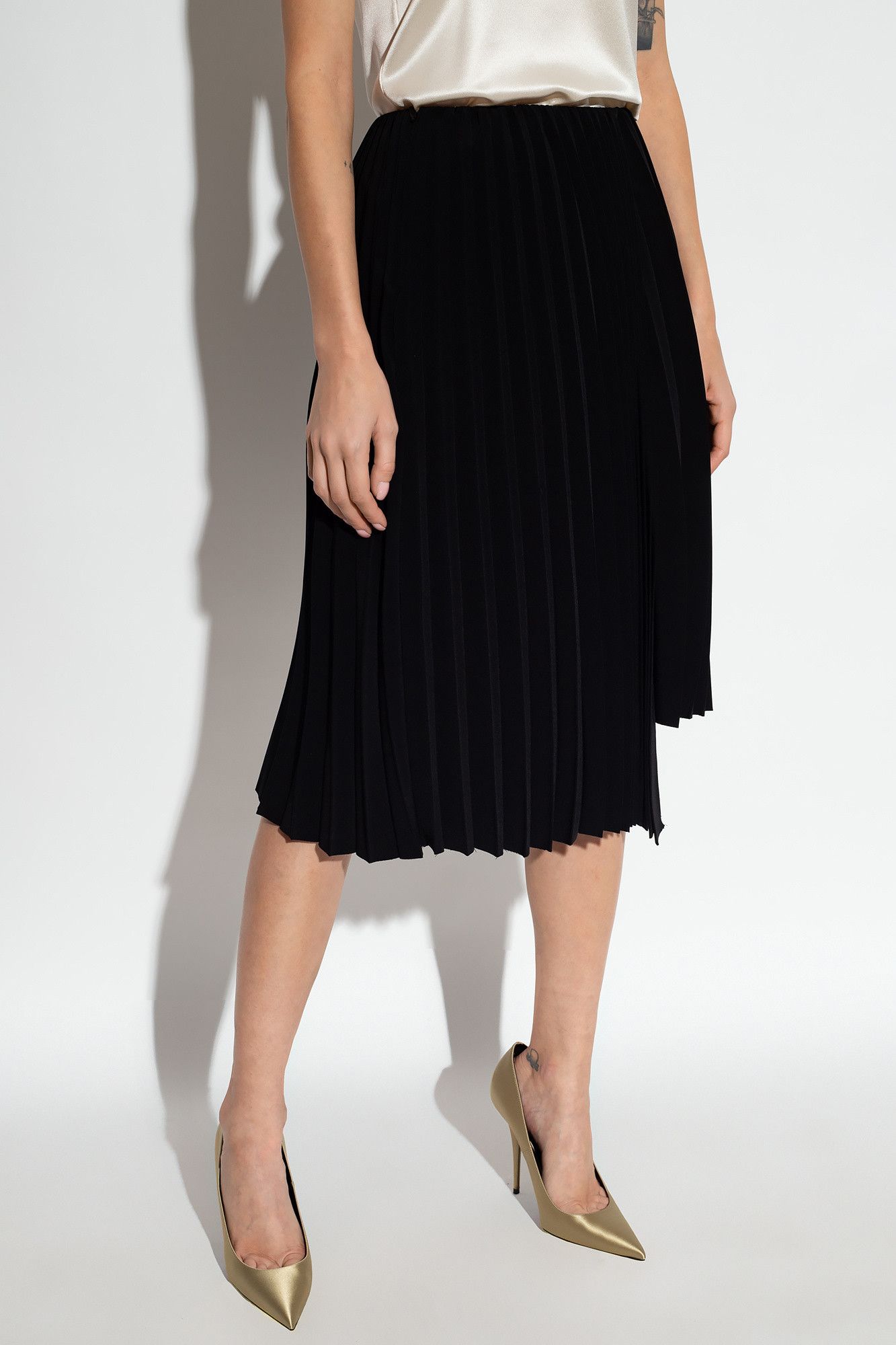 Saint Laurent Paris o1s1wg111024 Asymmetrical Pleated Midi Skirt Crepe in Black Size 30" / US 8 / IT 44 - 3 Thumbnail