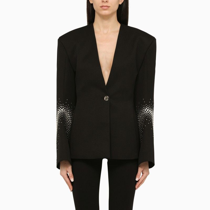 image of The Attico Black One-Breasted Jacket With Rhinestones, Women's (Size Medium)