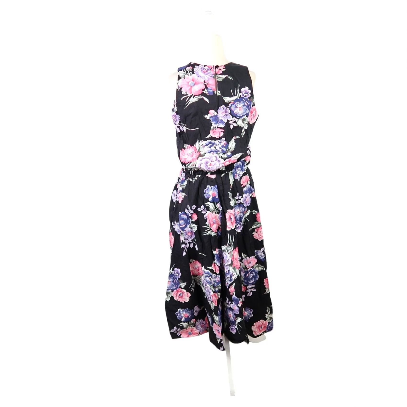 Vintage VINTAGE Moda International Floral Print A-Line Midi Dress Sleeveless M Women Cotton 90s 80s Black Pink Purple Size M / US 6-8 / IT 42-44 - 4 Thumbnail