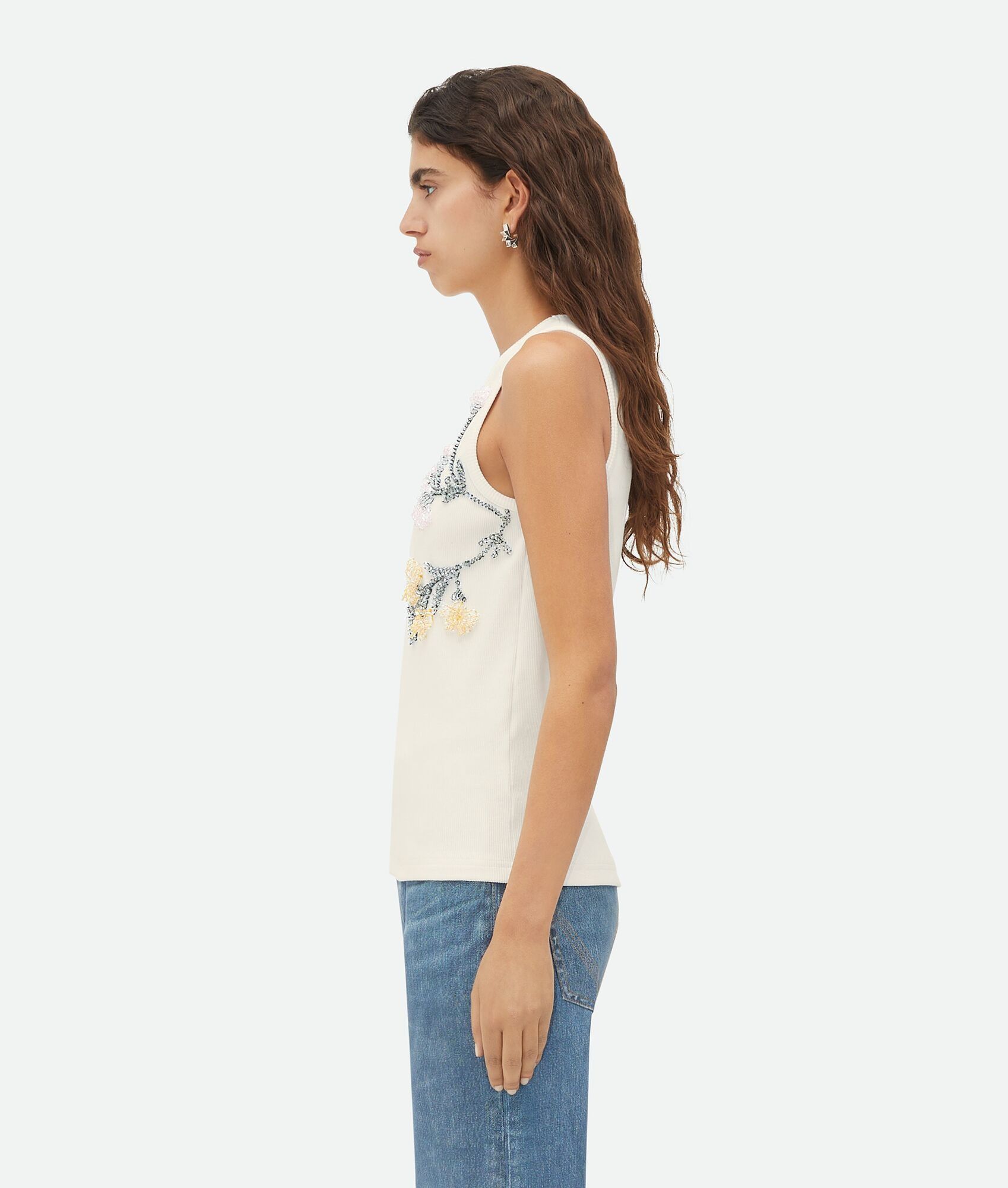 Bottega Veneta o1bcso1str0425 Embroidered Cotton Tank Top in White Size S / US 4 / IT 40 - 2 Thumbnail