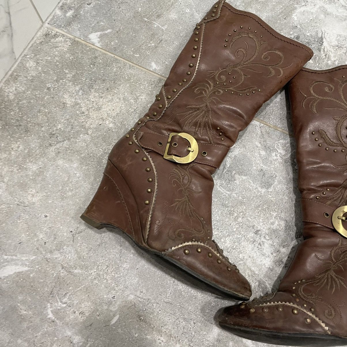 Vintage 90s Texas Western brown Leather Boots Heel shoes aztec Size US 8 / IT 38 - 4 Thumbnail