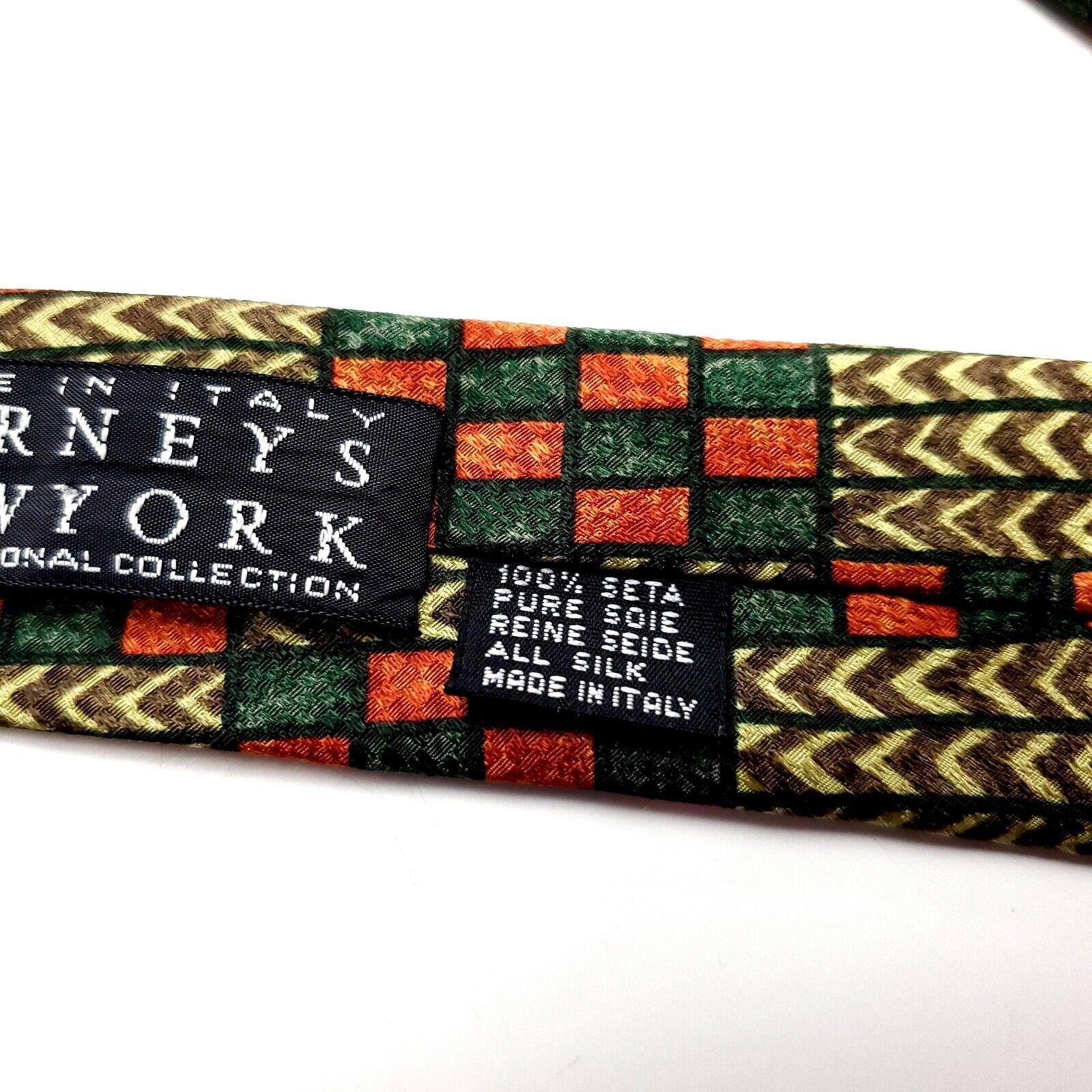 Barneys New York Barney's New York Silk Tie Print Green Orange Short Wide Size ONE SIZE - 4 Thumbnail