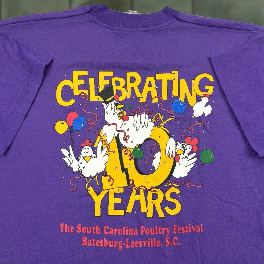 Fruit Of The Loom VINTAGE Poultry Festival T Shirt Adult Large Purple 90s USA Men Short Sleeve Crew Neck 10 Year Anniversary Fruit of the Loom T-Shirt Size US L / EU 52-54 / 3 - 1 Thumbnail