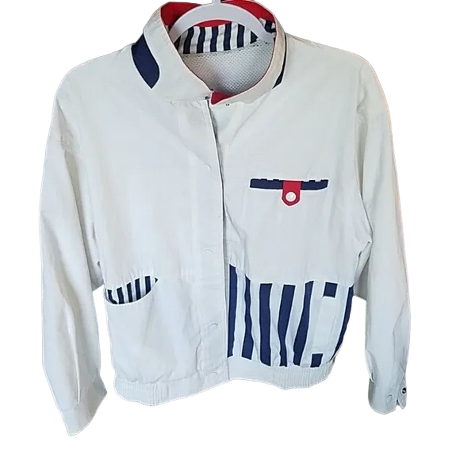 izzue Vintage Izzi Bomber Jacket Unisex L Striped Jacket 80s 90s Size L / US 10 / IT 46 - 1 Thumbnail