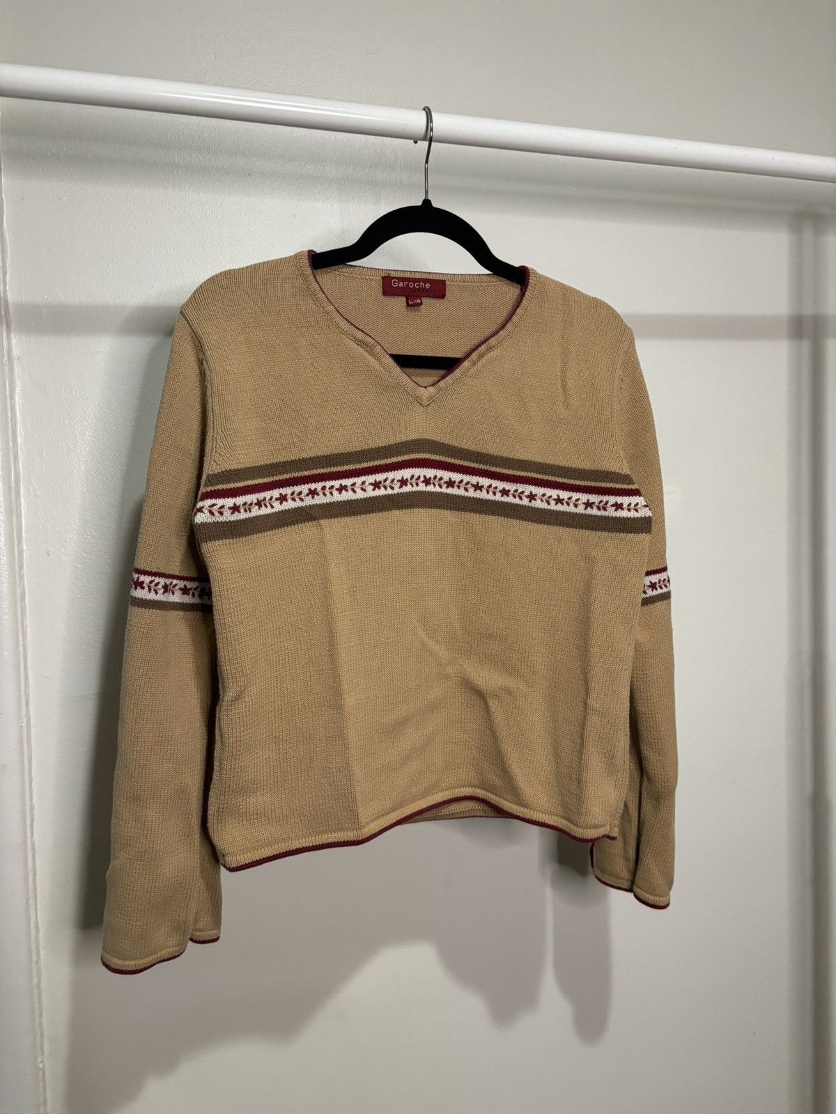 Vintage Vintage 1990s Patterned Tan Sweater Size L / US 10 / IT 46 - 1 Thumbnail