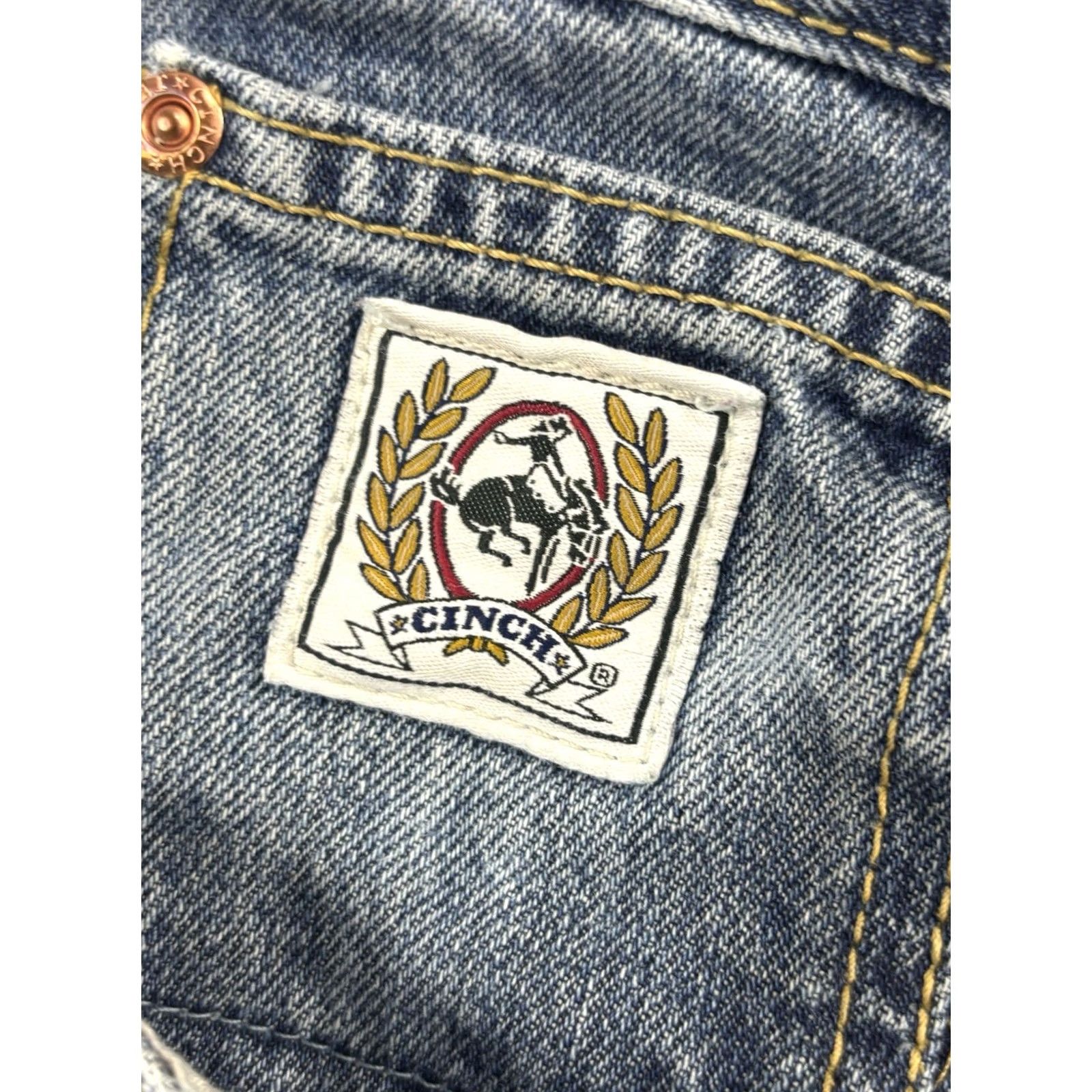 Vintage Cinch White Label Denim Jeans Straight Leg Blue Light Wash 36x32 Mens Regular 5-Pocket Logo Cinch USA Cowboy Rock Vintage No N/A Size US 36 / EU 52 - 6 Thumbnail