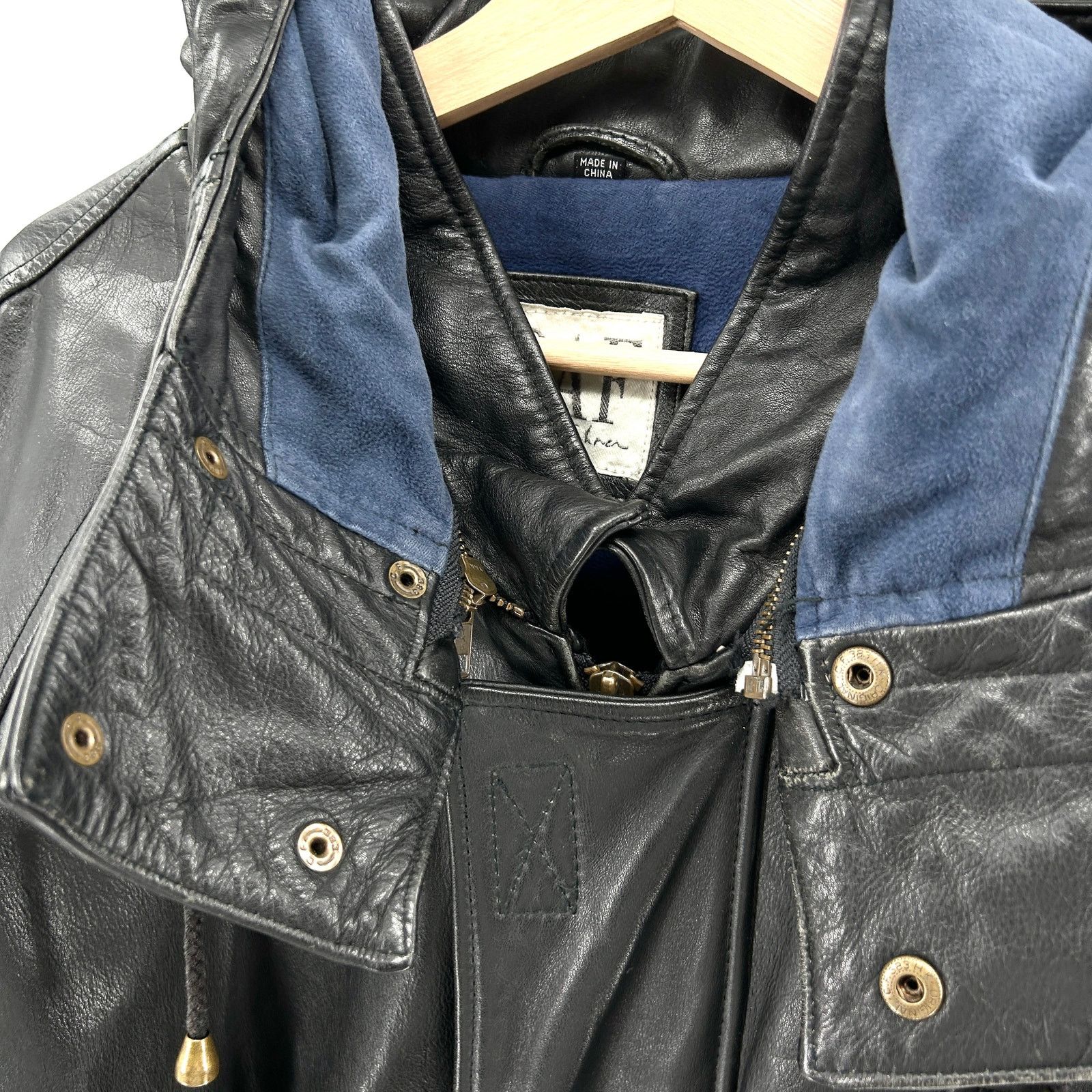 Vintage 90s DAF David Fahren Black Leather Hooded Bomber Jacket Size US L / EU 52-54 / 3 - 4 Thumbnail